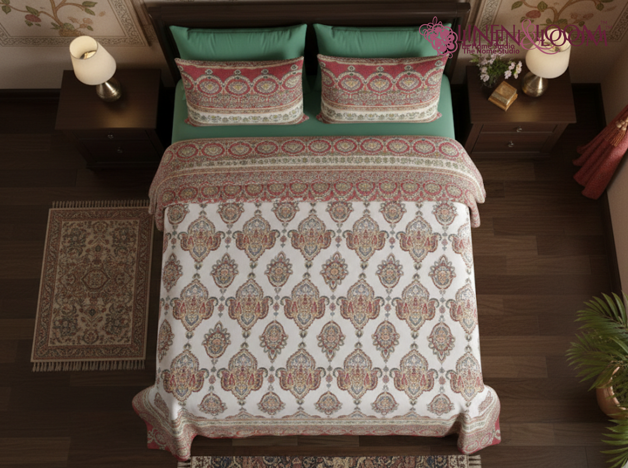 Rang Sutra - Red — Linen & Loom Jaipur Heritage Super King Size (108 x 108 inches) 100% Pure Cotton Bedsheet with 2 Pillow Covers | Soft & Breathable Bed Cover for Home Decor | 240 TC