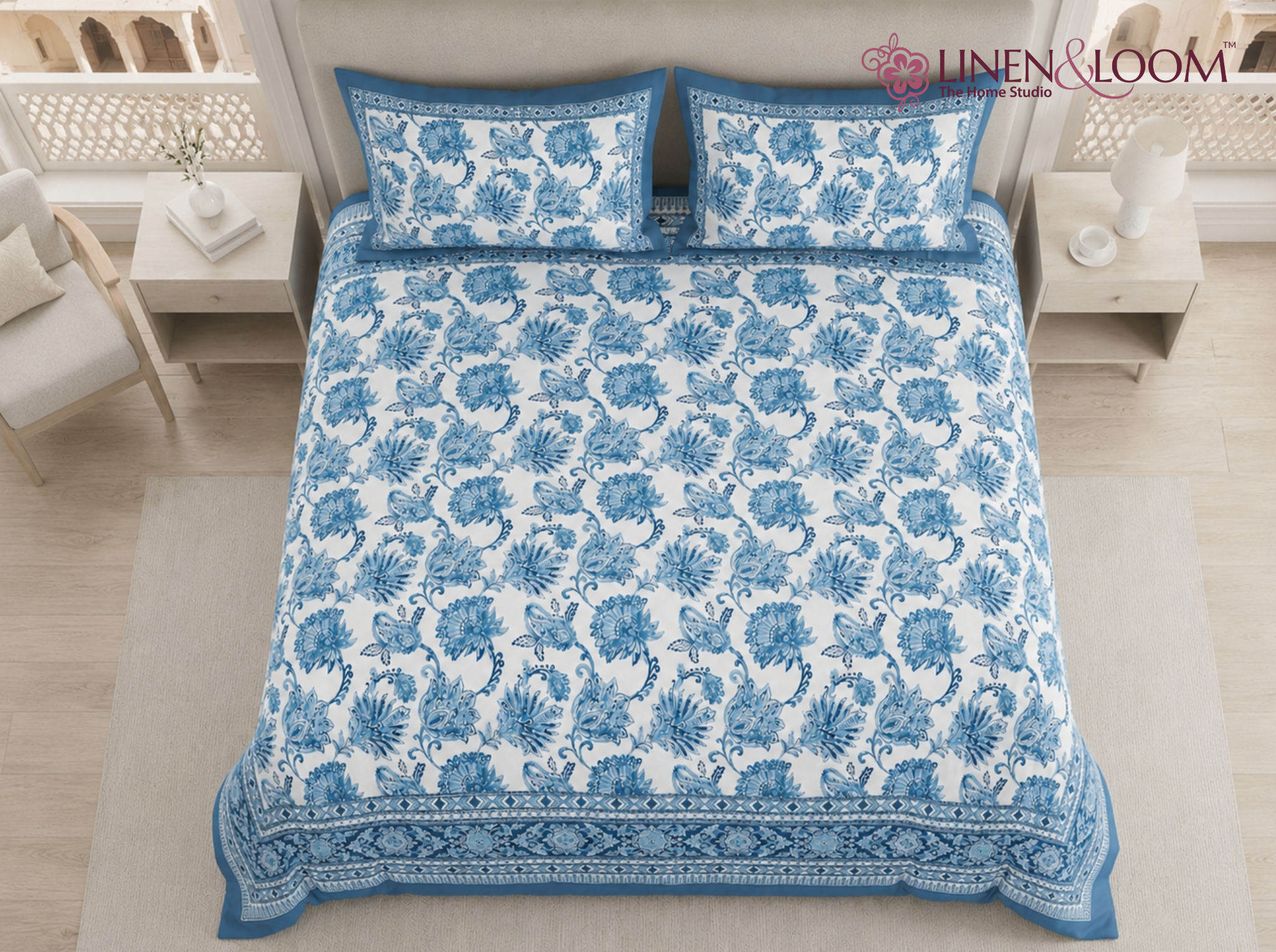 Neel Studio — Linen & Loom Jaipur Heritage Super King Size (108 x 108 inches) 100% Pure Cotton Bedsheet with 2 Pillow Covers | Soft & Breathable Bed Cover for Home Decor | 240 TC