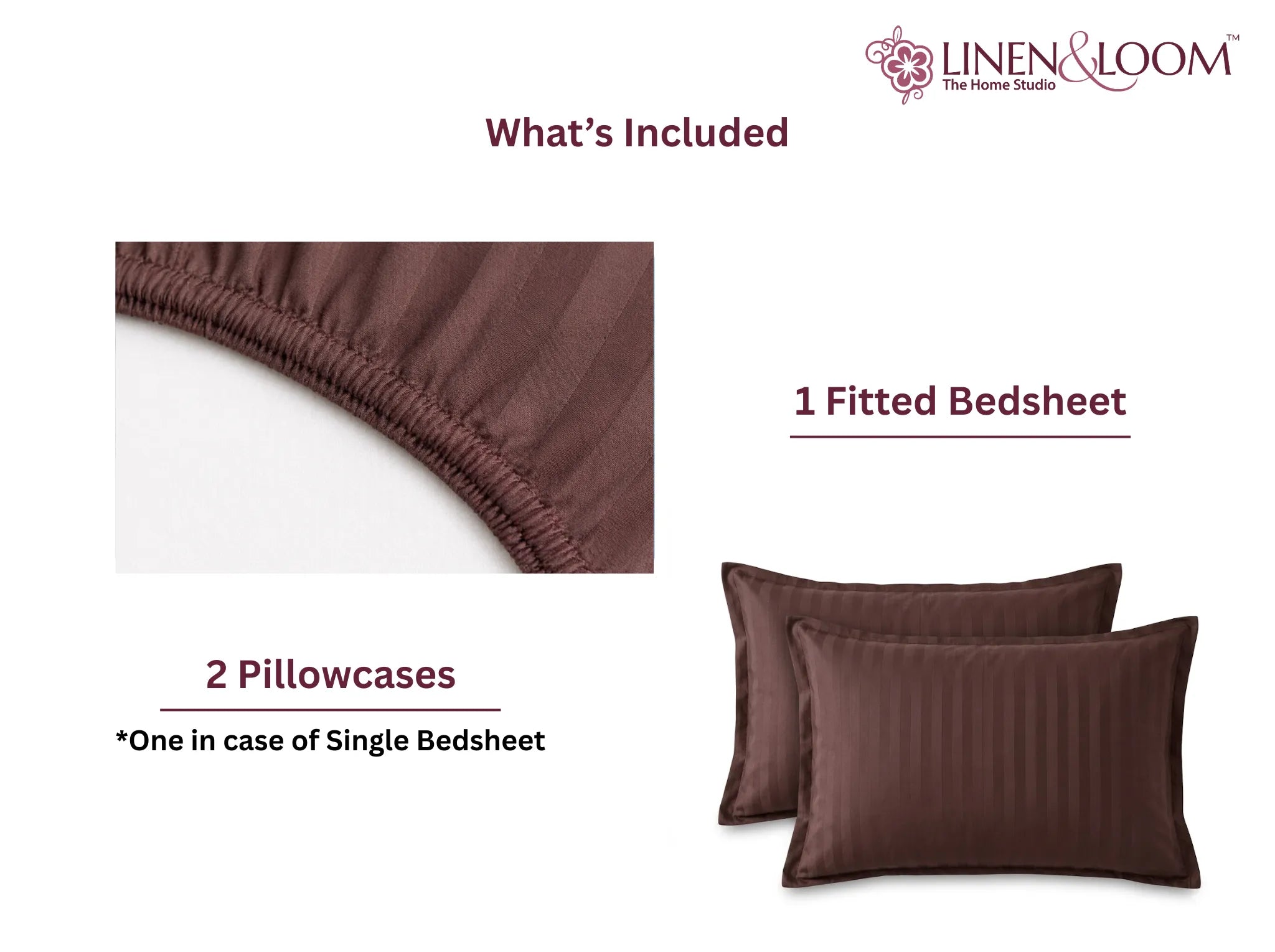 Brown - Linen & Loom Elegance King Size 360° Fitted (72X78 + 9 inches) Elasticated Bedsheet | Elegant Satin Stripes | No-Slip Design | Snug, Secure Grip | Fits Upto 8 Inch Mattress | 200 TC