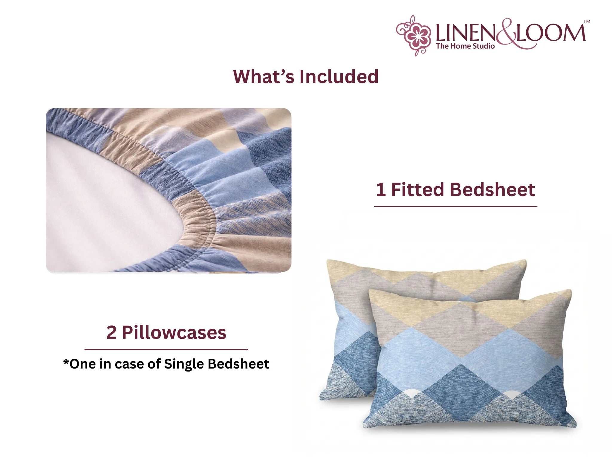 Textured Trestle - Linen & Loom Pure Comfort Series 360° Elastic Fitted Bedsheet | Soft and Comfortable Bed Linen Set for a Cozy Bedroom | 200 TC | King Size 72x78 inches + 9 inches