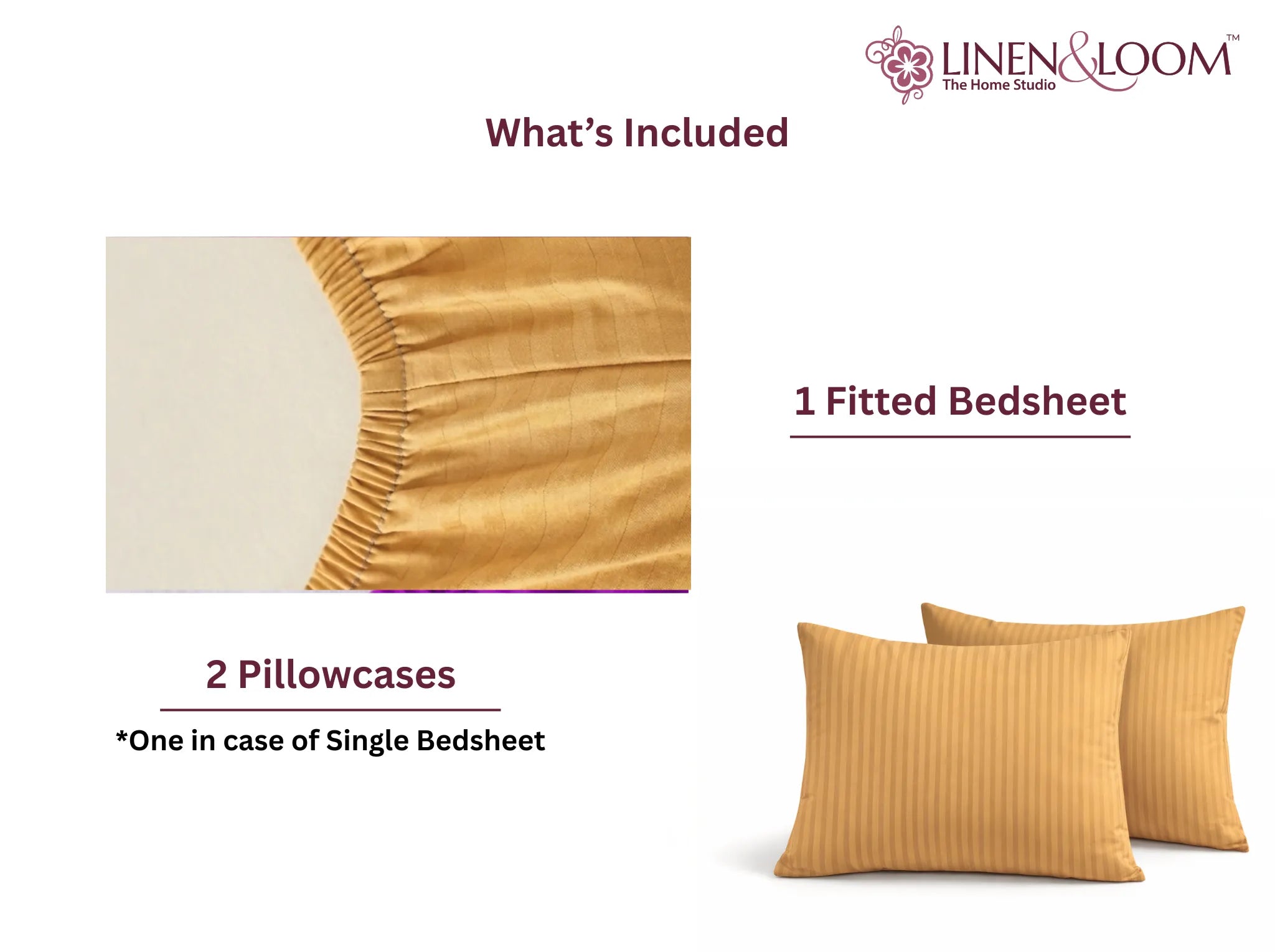 Yellow - Linen & Loom Elegance King Size 360° Fitted (72X78 + 9 inches) Elasticated Bedsheet | Elegant Satin Stripes | No-Slip Design | Snug, Secure Grip | Fits Upto 8 Inch Mattress | 200 TC