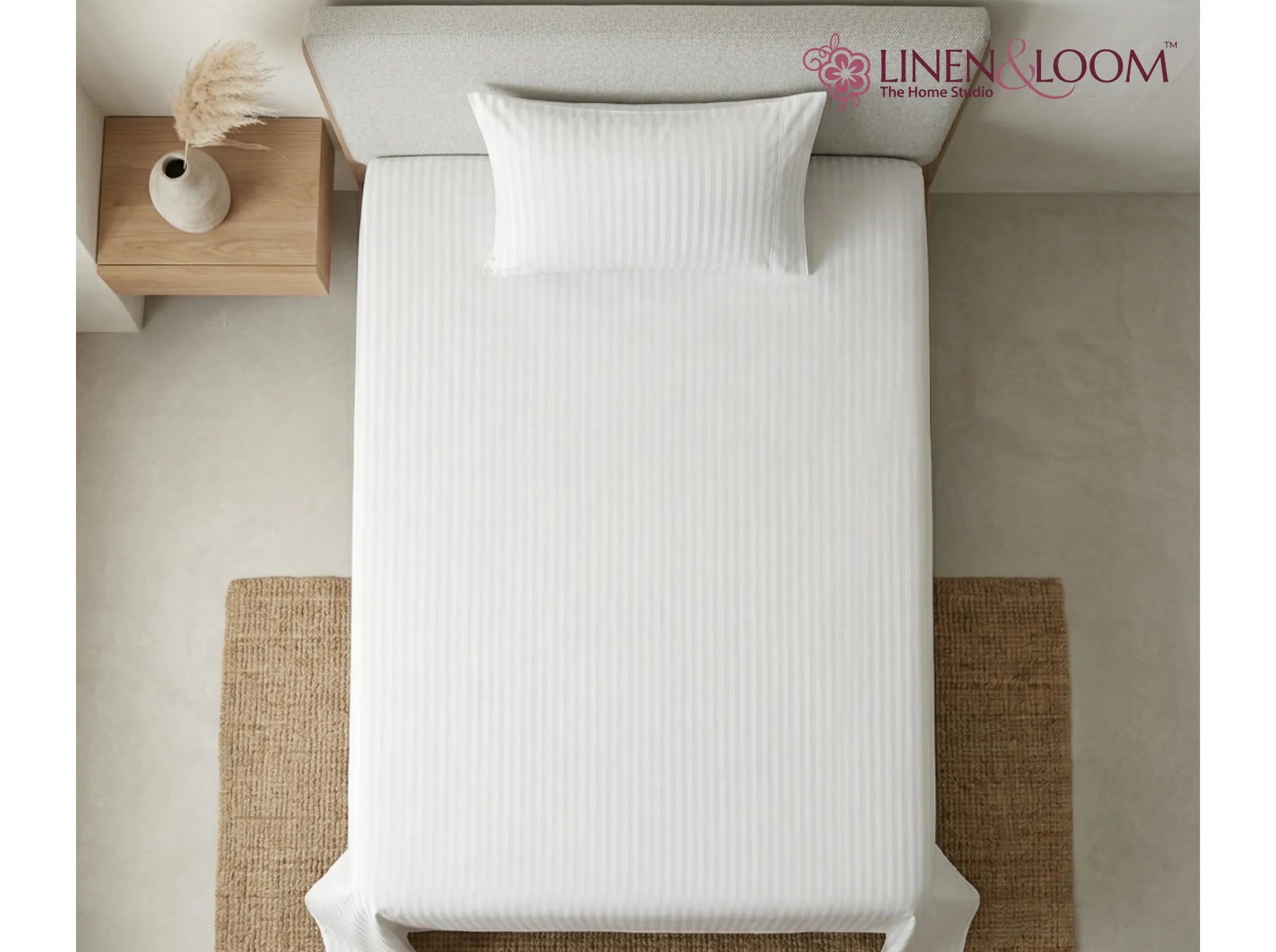 Ivory Cream - Linen & Loom Elegance Series (60x90 inches) Bedsheet with 1 Pillow Cover | Luxury Striped Cotton Blend Bedsheet Set | Soft, Breathable & Hotel-Style Finish | TC 200
