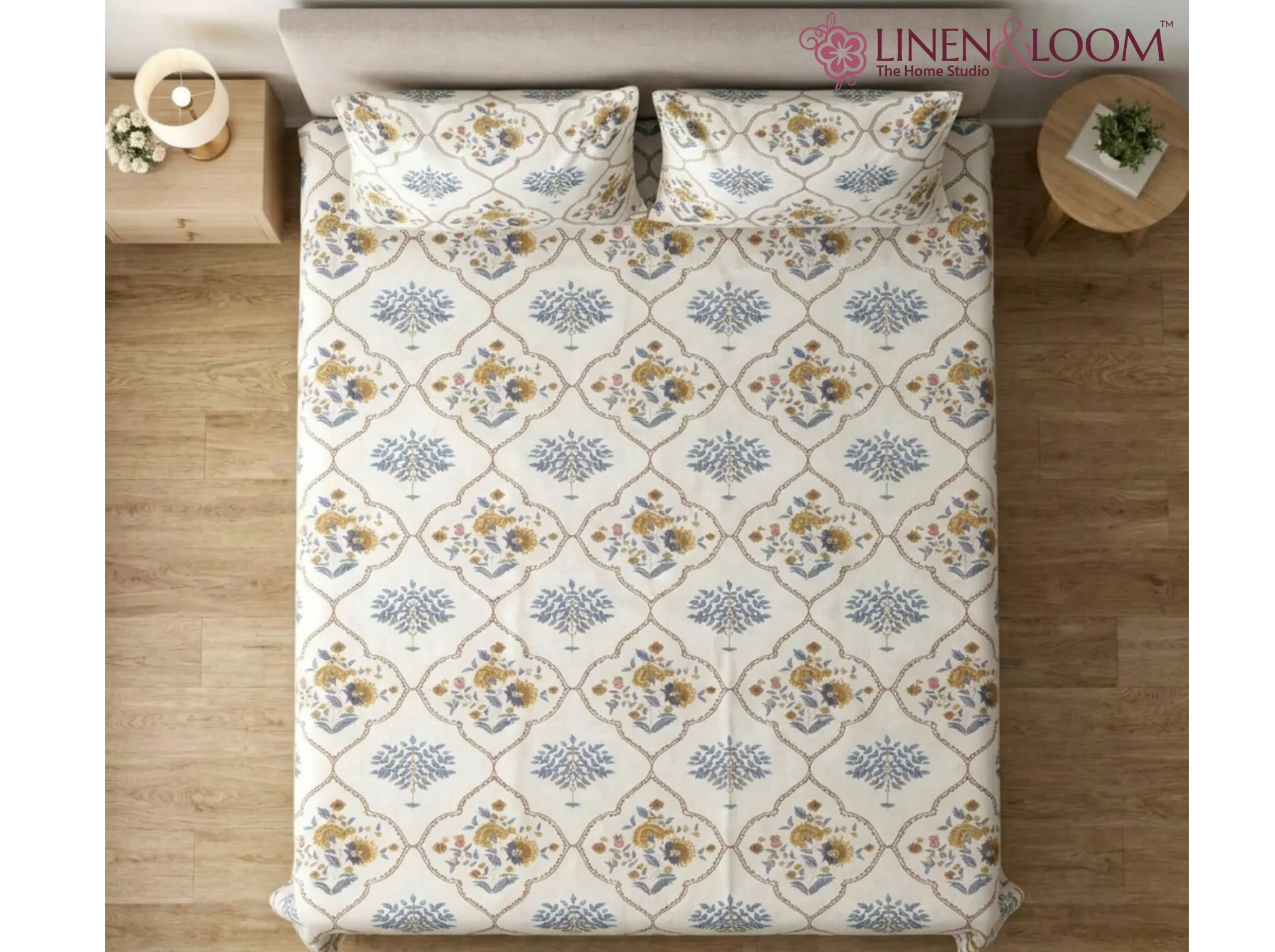Maharani Bagh - Brown - Linen & Loom Natural Collection - Super King (100x108) 100% Pure Cotton Bedsheet with 2 Pillow Covers | Soft Breathable Bedspread for Home Decor | TC 240
