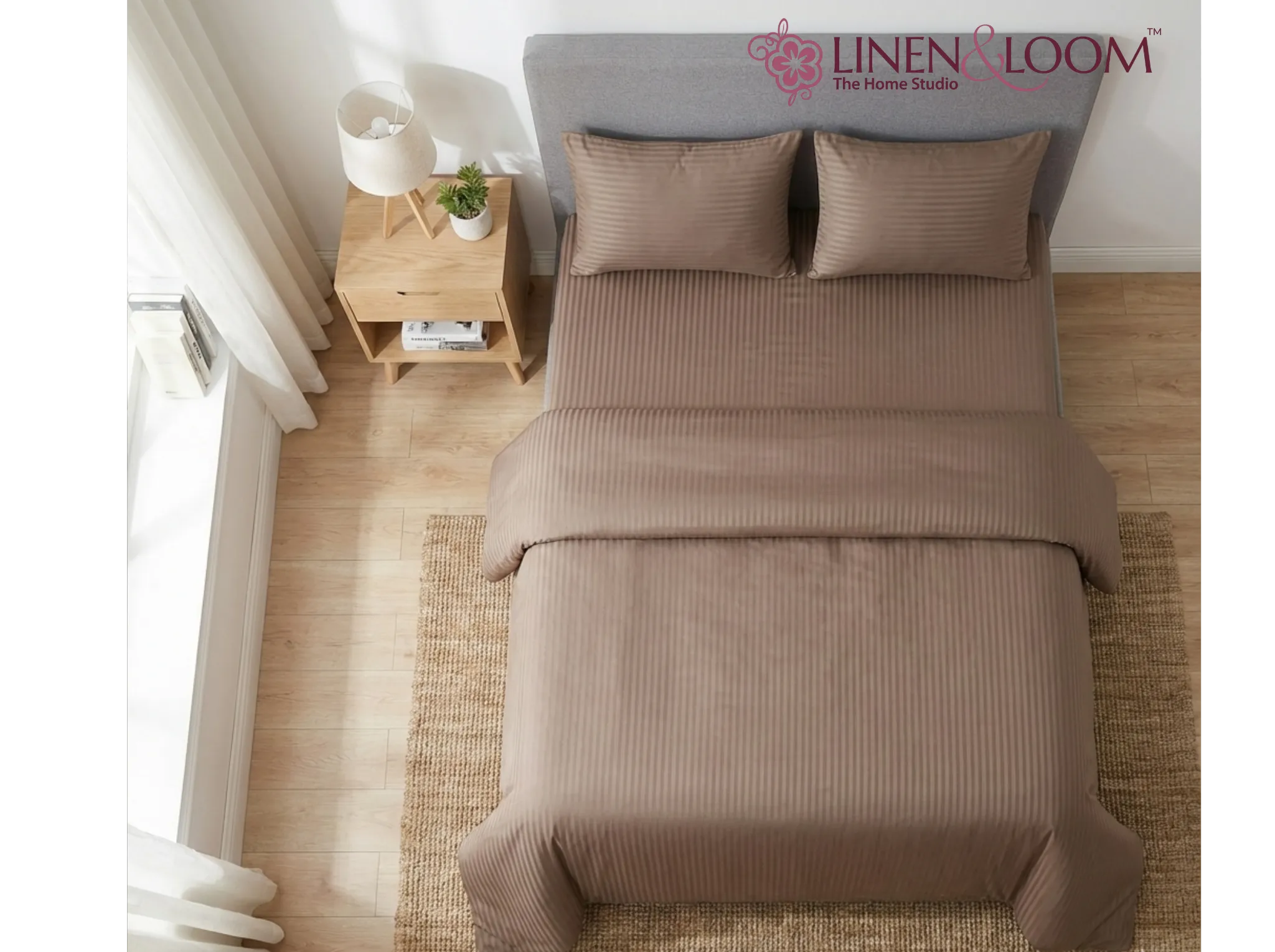Light brown - Linen & Loom Elegance Series Super King Size Bedsheet with 2 Pillow Covers | Luxury Striped Cotton Blend Bedsheet Set 200 TC | Soft, Breathable & Hotel-Style Finish (108 x 108 inches)