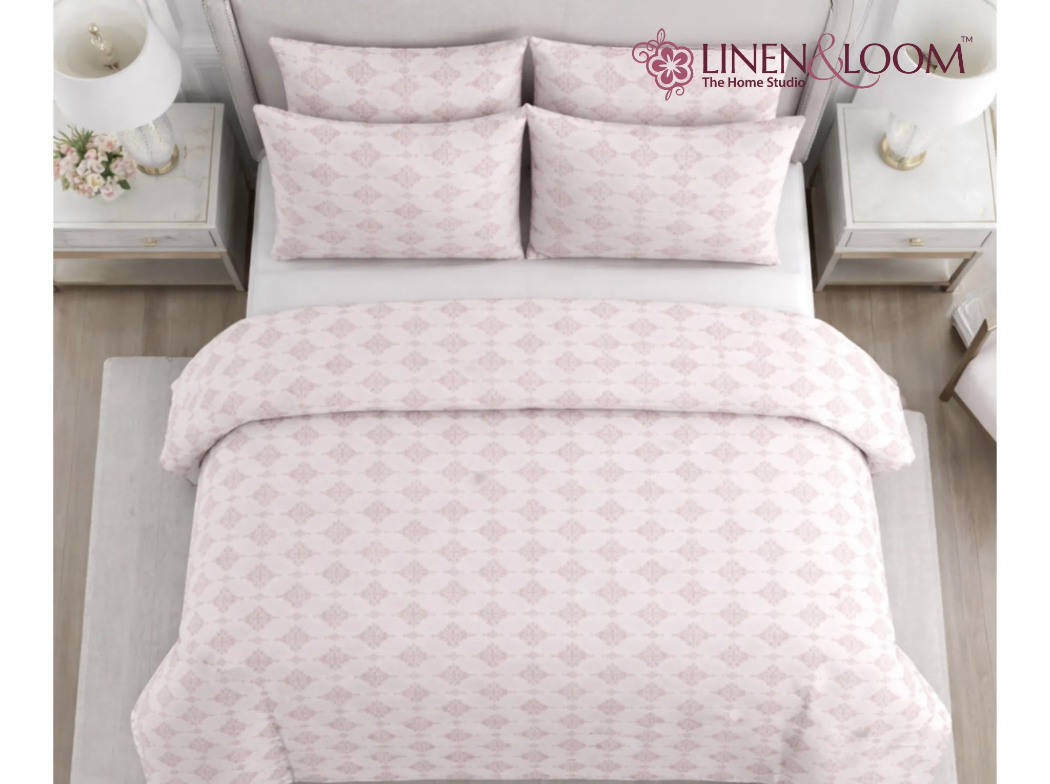 Ivory Geometry - Linen & Loom Serenity Series Super King Size (108x108 inches) Double Bedsheet with 2 Pillow Covers || Soft Breathable Cotton Feel Bedding Set with Elegant Geometric Design || TC 240