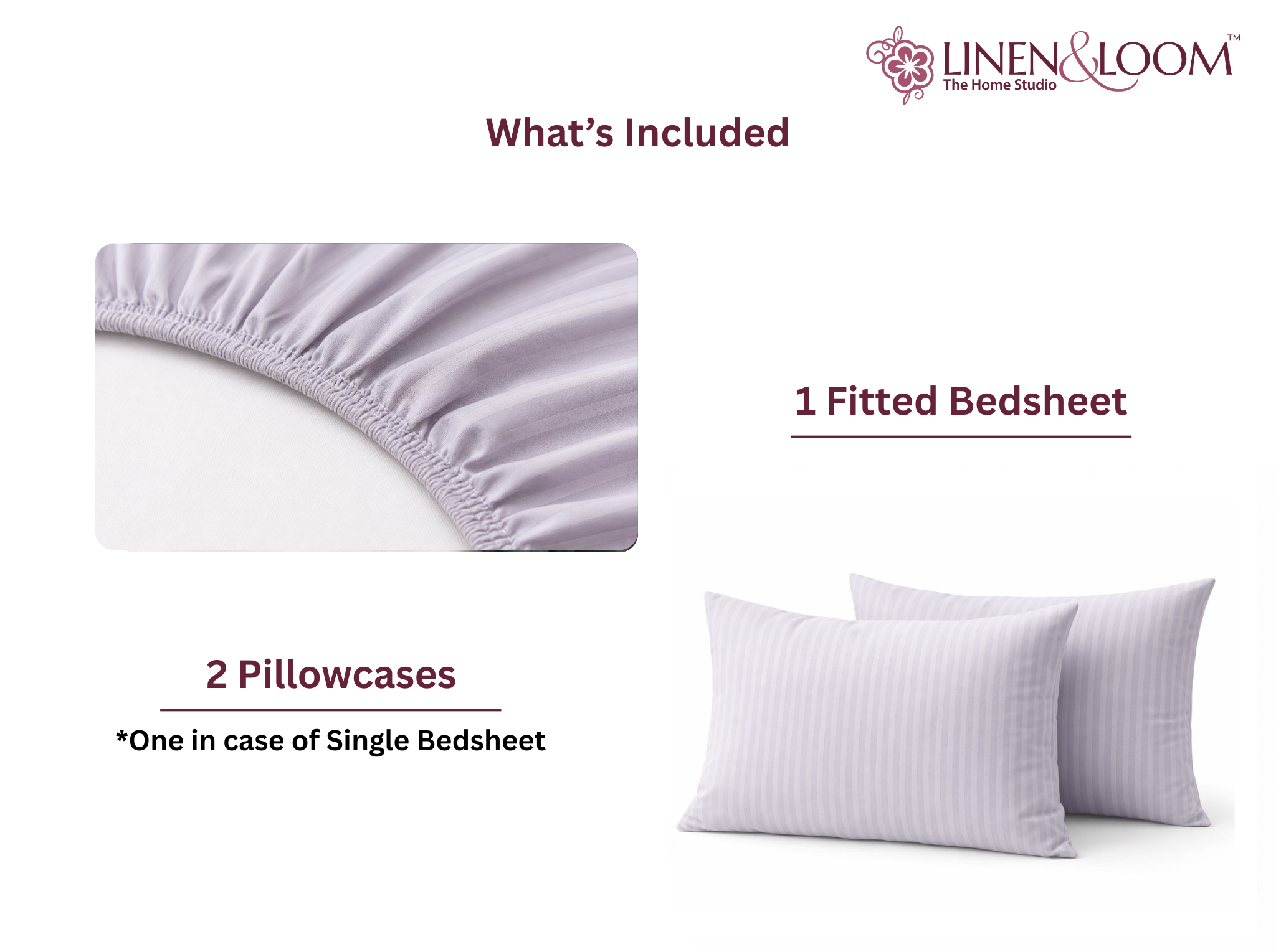 Light Grey - Linen & Loom Elegance King Size 360° Fitted (72X78 + 9 inches) Elasticated Bedsheet | Elegant Satin Stripes | No-Slip Design | Snug, Secure Grip | Fits Upto 8 Inch Mattress | 200 TC