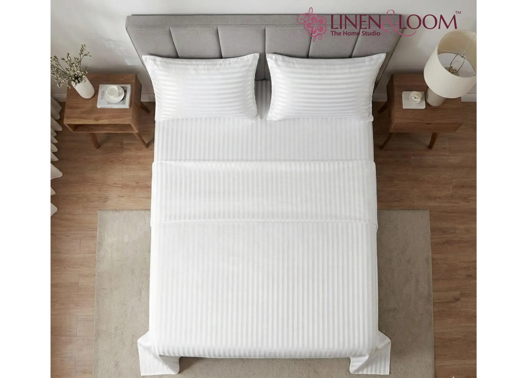 Ivory cream/White - Linen & Loom Elegance Series Super King Size Bedsheet with 2 Pillow Covers | Luxury Striped Cotton Blend Bedsheet Set 200 TC | Soft, Breathable & Hotel-Style Finish (108 x 108 inches)