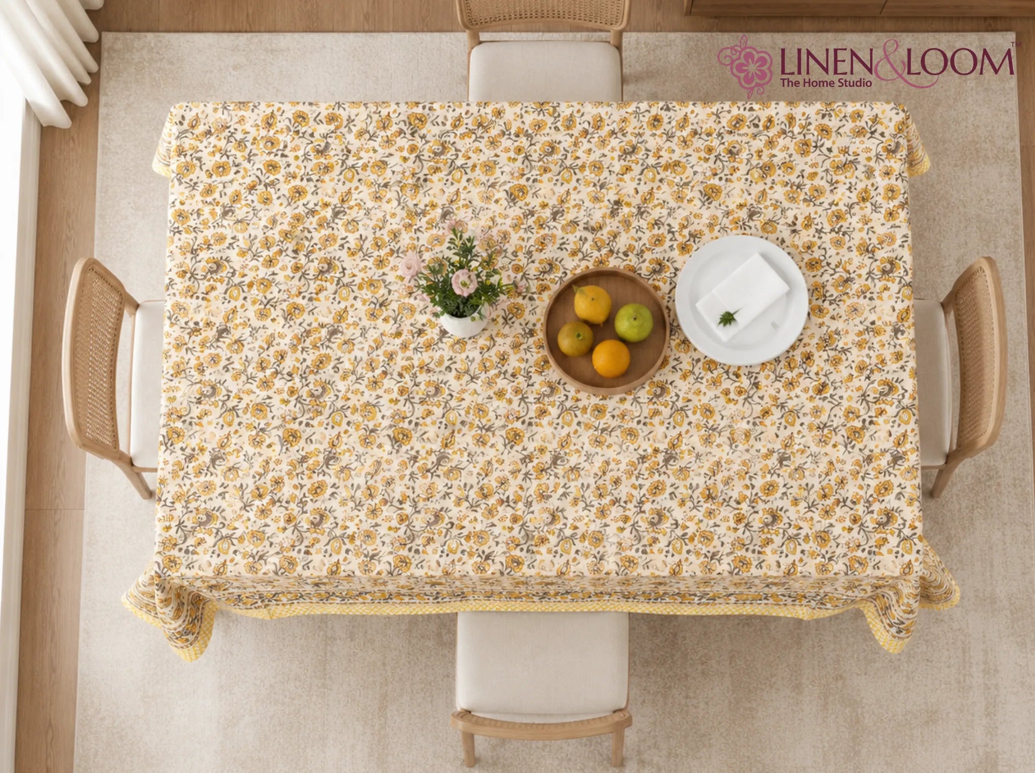 Amber Heritage - Linen & Loom Rajwada Heritage 6-Seater Table Cover | 100% Premium Cotton Slub | 200 TC | 160 GSM | 1.5 x 2.25 Meters