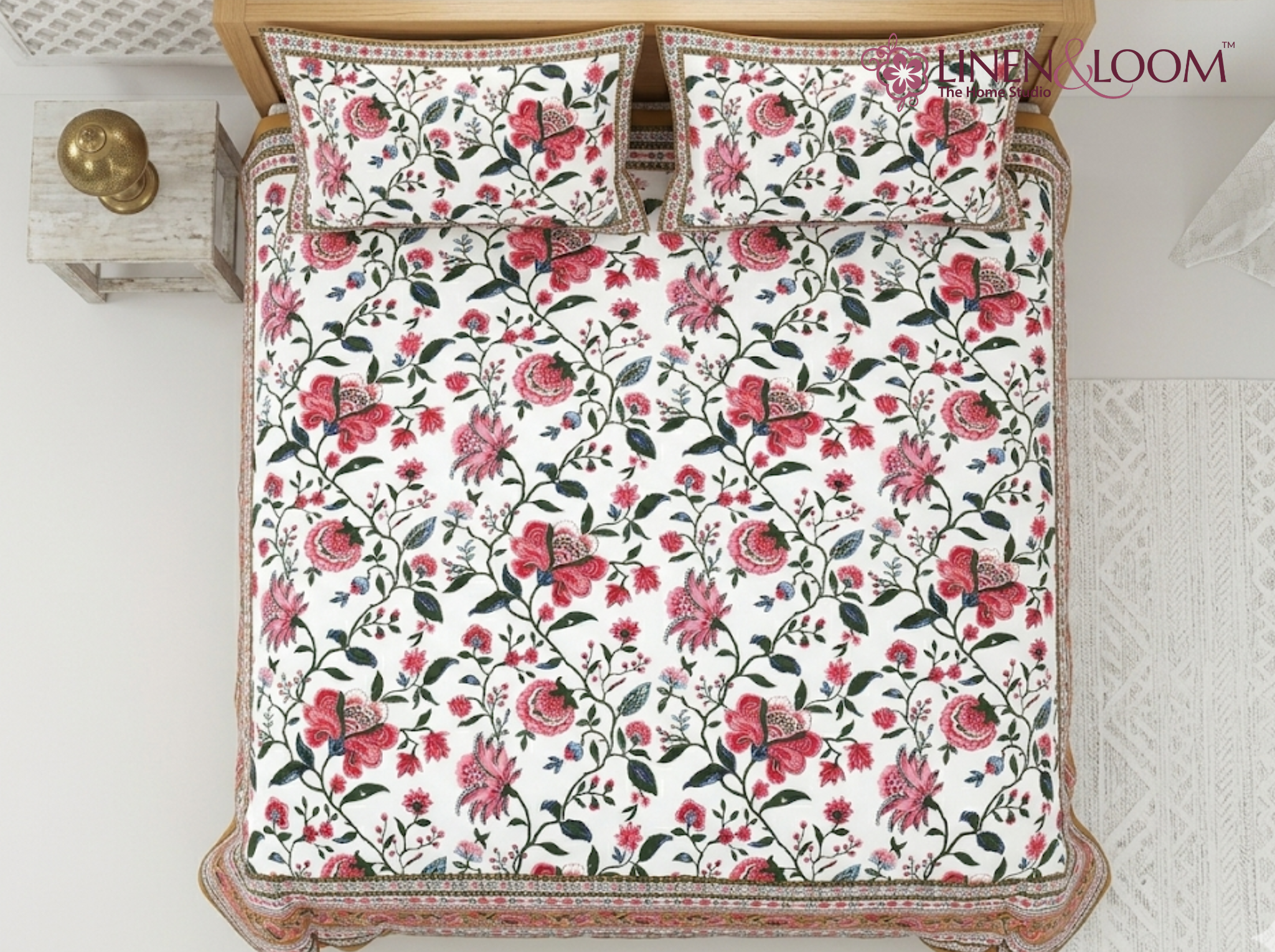 Riva Motif-Red — Linen & Loom Jaipur Heritage Super King Size (108 x 108 inches) 100% Pure Cotton Bedsheet with 2 Pillow Covers | Soft & Breathable Bed Cover for Home Decor | 240 TC