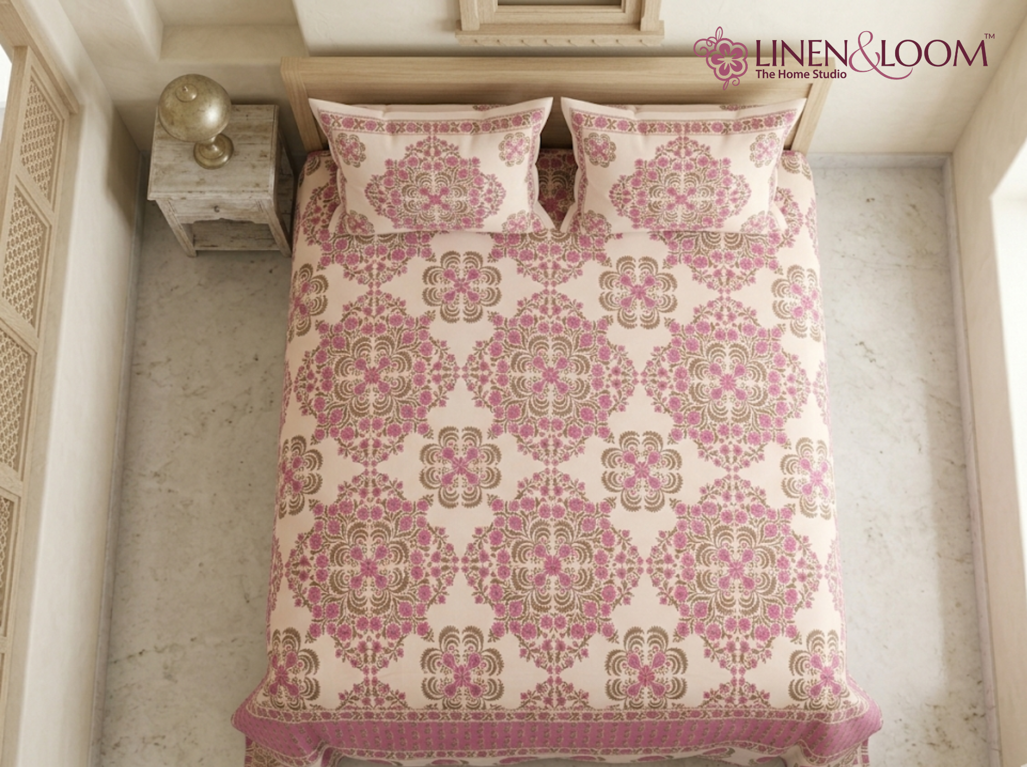 Ornate Heritage_Purple — Linen & Loom Jaipur Heritage Super King Size (108 x 108 inches) 100% Pure Cotton Bedsheet with 2 Pillow Covers | Soft & Breathable Bed Cover for Home Decor | 240 TC