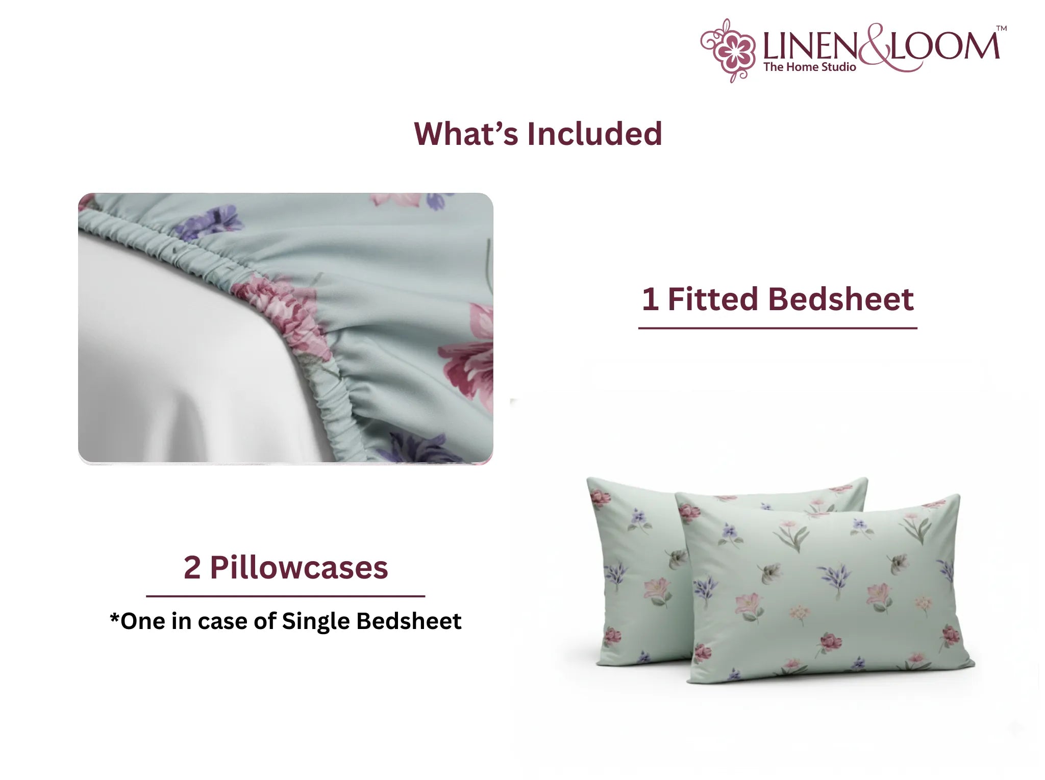Spring Whispers - Linen & Loom Pure Comfort Series 360° Elastic Fitted Bedsheet | Soft and Comfortable Bed Linen Set for a Cozy Bedroom | 200 TC | King Size 72x78 inches + 9 inches
