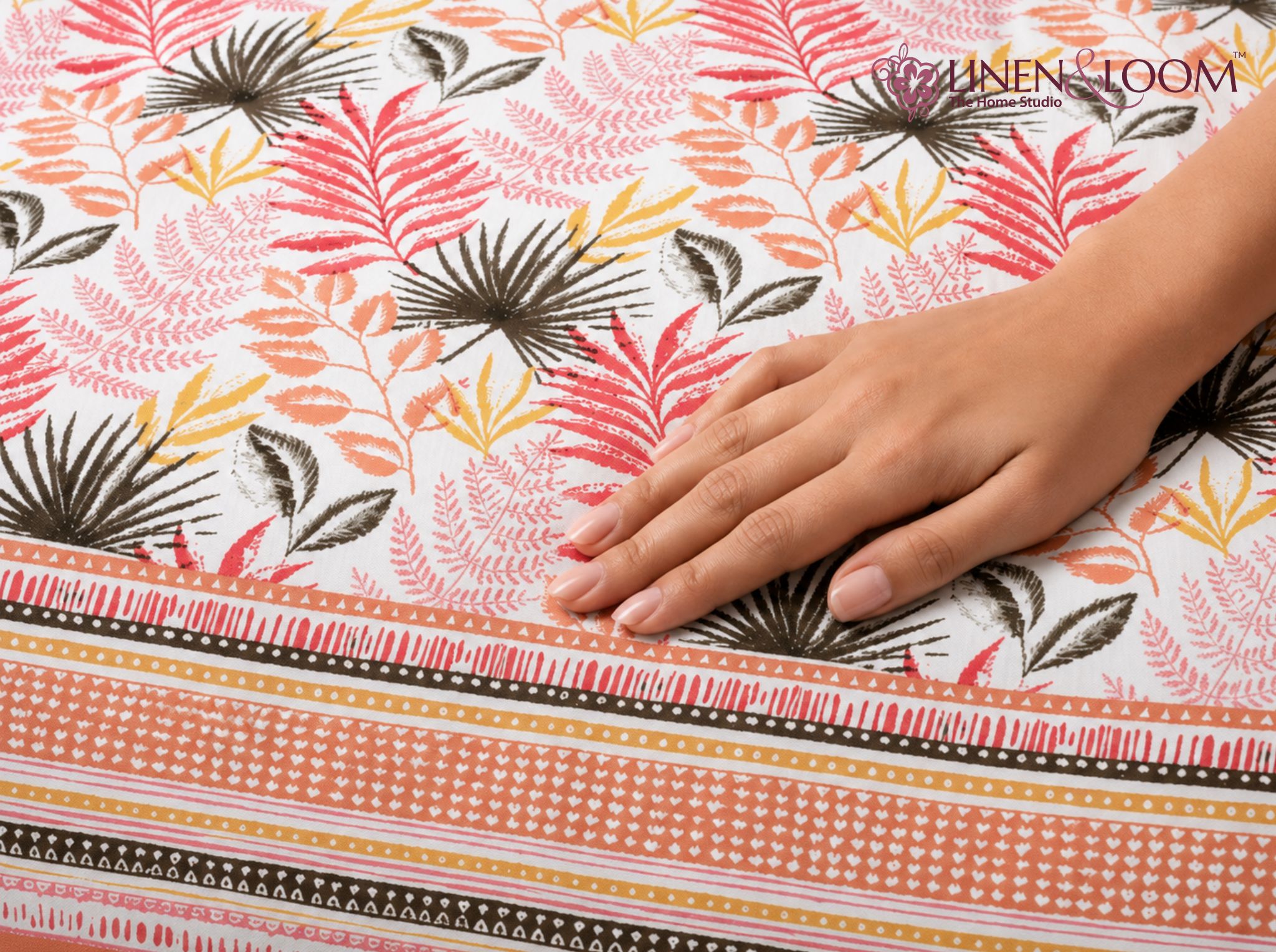 Virasat Bloom-Orange — Linen & Loom Jaipur Heritage Super King Size (108 x 108 inches) 100% Pure Cotton Bedsheet with 2 Pillow Covers | Soft & Breathable Bed Cover for Home Decor | 240 TC
