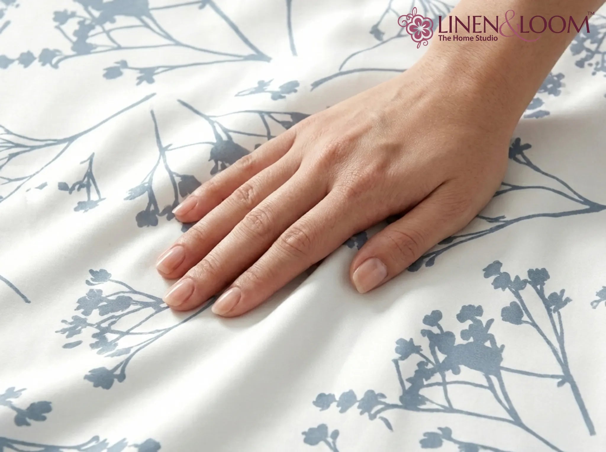 Blue Willow Mist - Linen & Loom Serenity Series Super King Size (108x108 inches) Double Bedsheet with 2 Pillow Covers || Soft Breathable Cotton Feel Bedding Set with Elegant Geometric Design || TC 240