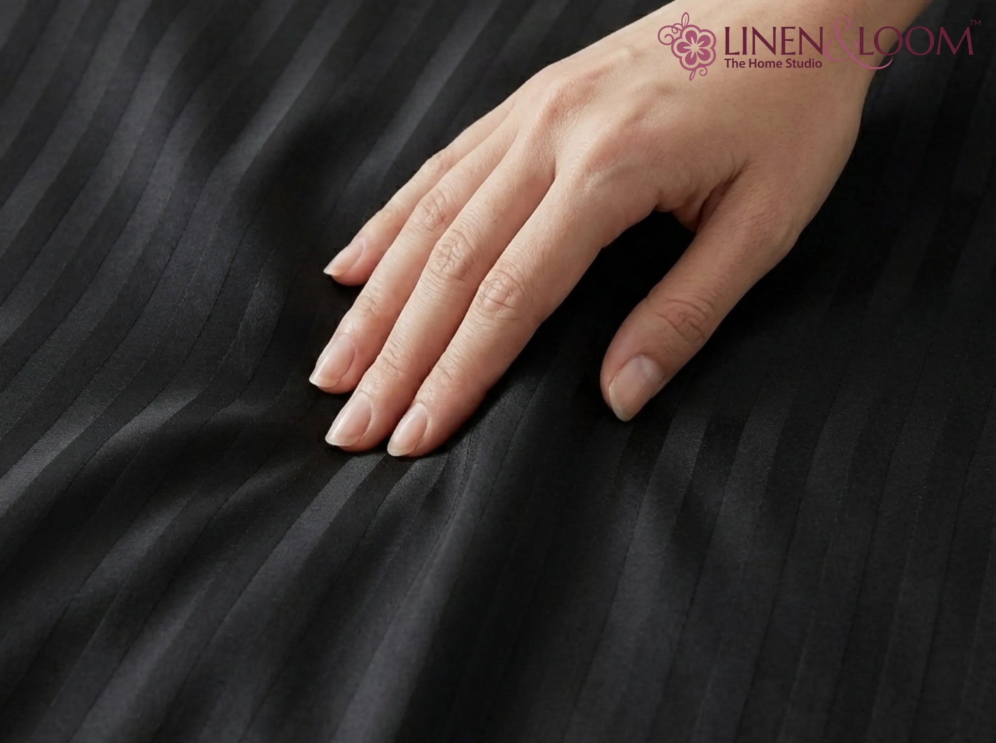 Black - Linen & Loom Elegance Series Super King Size Bedsheet with 2 Pillow Covers | Luxury Striped Cotton Blend Bedsheet Set 200 TC | Soft, Breathable & Hotel-Style Finish (108 x 108 inches)