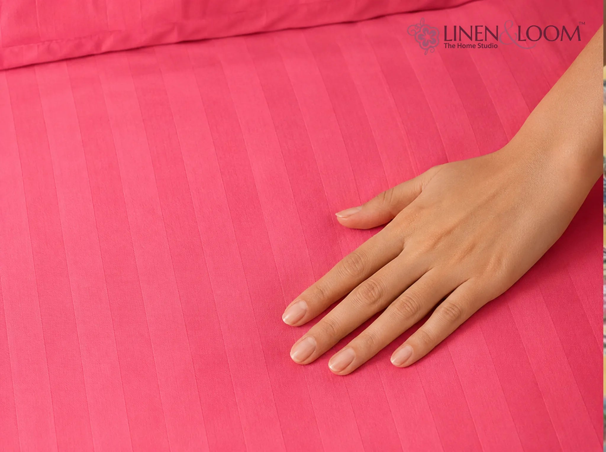 Flamingo Pink - Linen & Loom Elegance Series King Size Bedsheet (90 x 100 Inches) with 2 Pillow Covers | Luxury Striped Cotton Blend | 200 TC | Soft, Breathable & Hotel-Style Finish