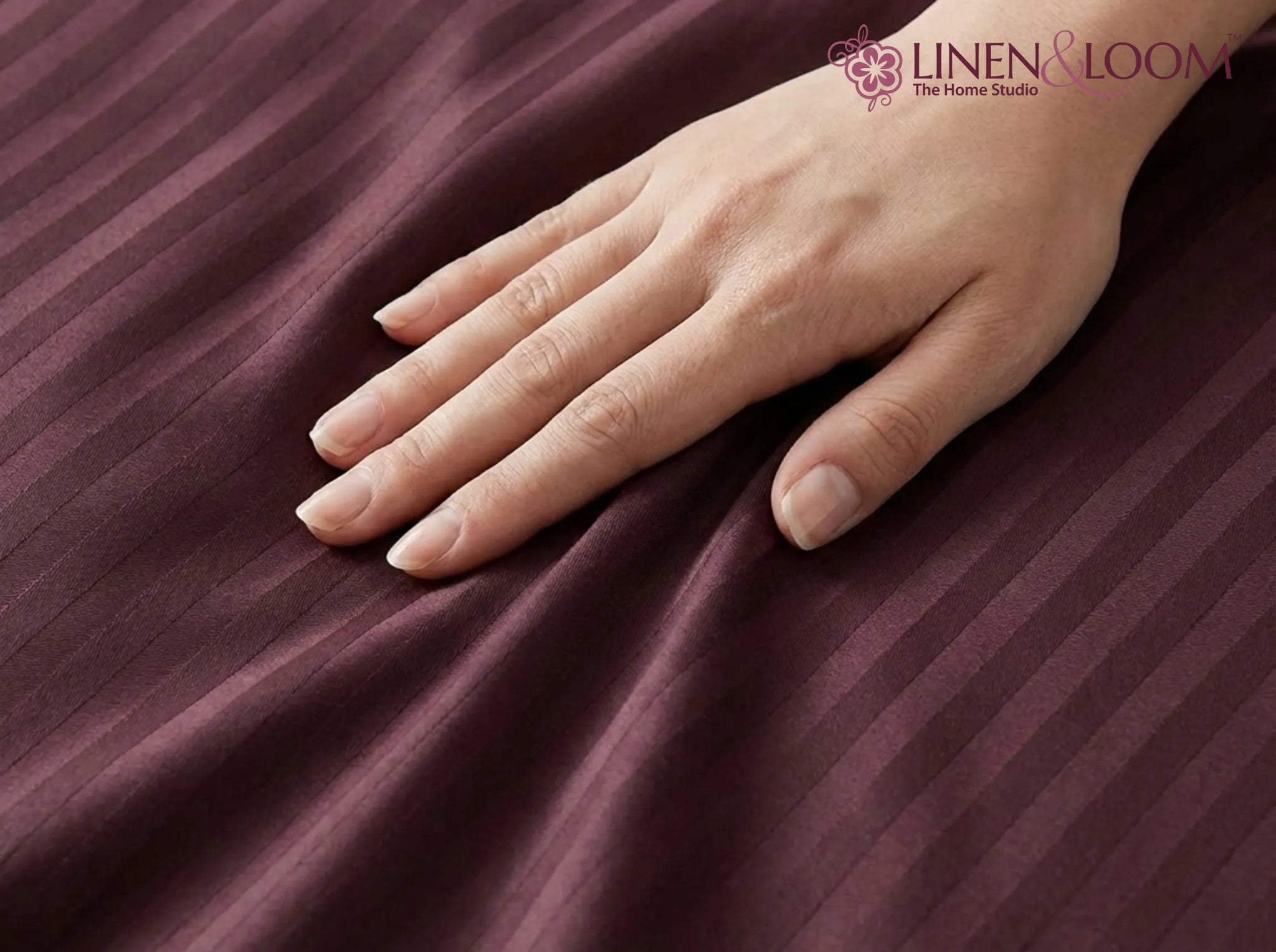 Maroon - Linen & Loom Elegance Series Super King Size Bedsheet with 2 Pillow Covers | Luxury Striped Cotton Blend Bedsheet Set 200 TC | Soft, Breathable & Hotel-Style Finish (108 x 108 inches)