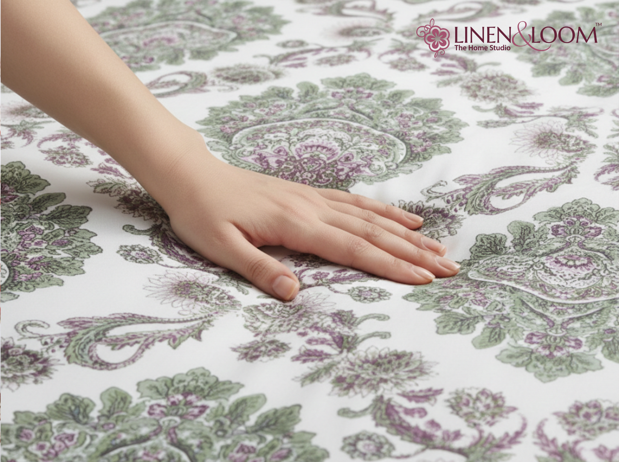 Maharani Muse-Lilac — Linen & Loom Maharani Motifs Premium 100% Pure Cotton King Size (90x108) Double Bed Bedsheet with 2 Pillow Covers || Floral Printed Elegant Bedroom Bedding Set || 240 TC