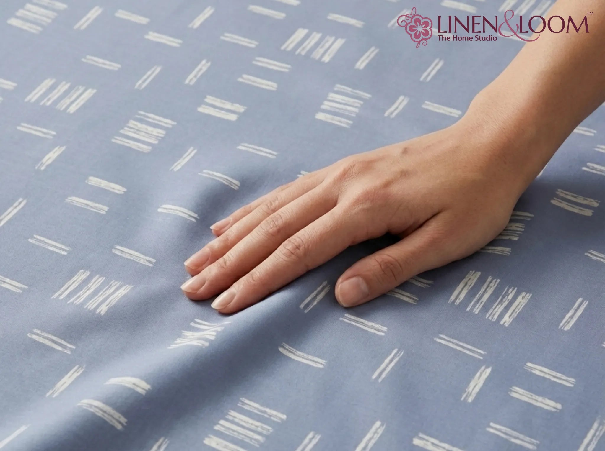 Indigo Dash - Linen & Loom Serenity Series Super King Size (108x108 inches) Double Bedsheet with 2 Pillow Covers || Soft Breathable Cotton Feel Bedding Set with Elegant Geometric Design || TC 240