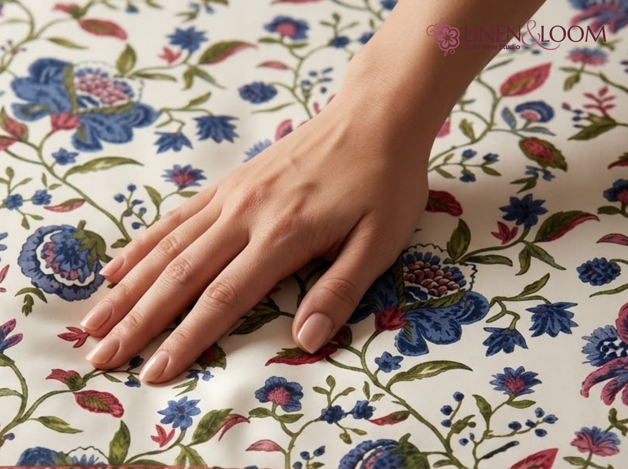Gulistan Royale - Blue — Linen & Loom Maharani Motifs Premium 100% Pure Cotton King Size (90x108) Double Bed Bedsheet with 2 Pillow Covers || Floral Printed Elegant Bedroom Bedding Set || 240 TC