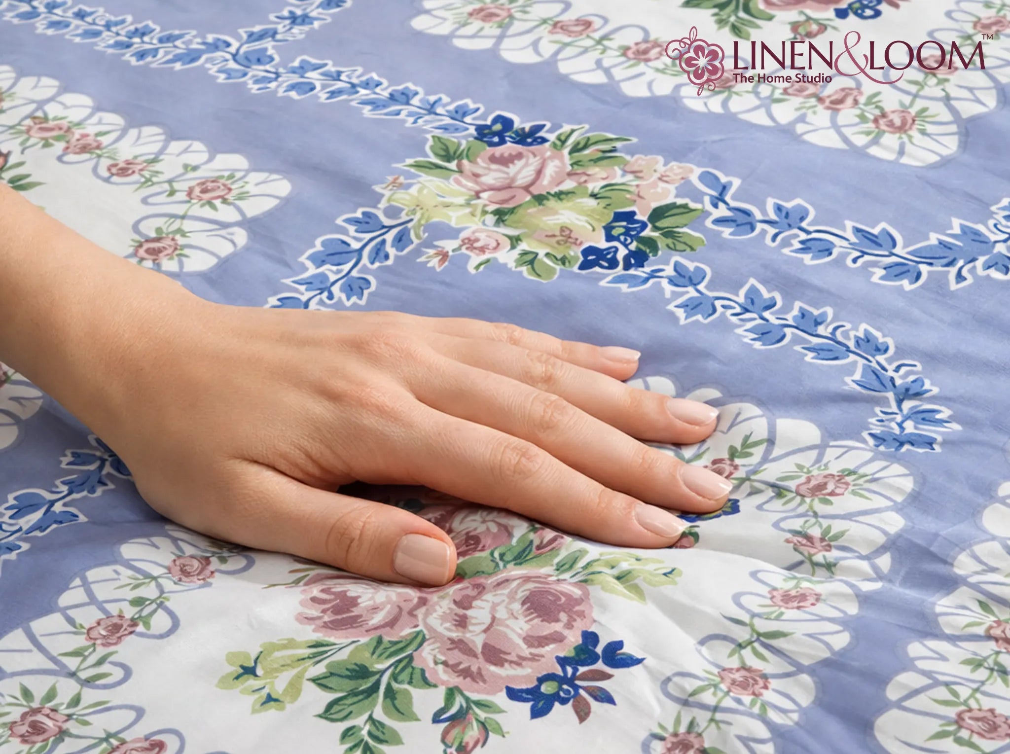English Rose Lavender - Linen & Loom The Natural Collection - 100% Pure Cotton Single Bedsheet (60 x 90 Inches) with 1 Pillow Cover | 240 TC - Soft & Breathable Cotton Bed Sheet for Bedroom