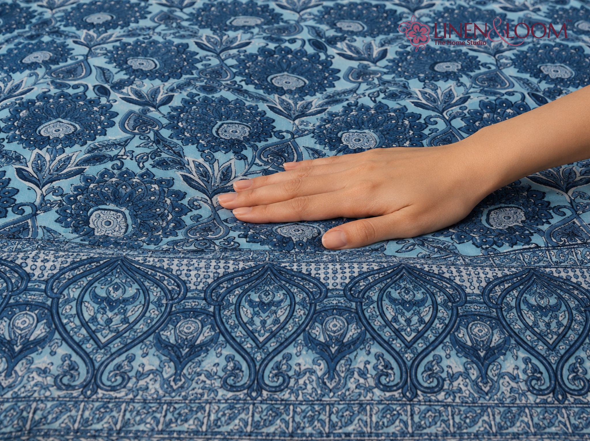 Nilaya Paisley_Blue — Linen & Loom Jaipur Heritage Super King Size (108 x 108 inches) 100% Pure Cotton Bedsheet with 2 Pillow Covers | Soft & Breathable Bed Cover for Home Decor | 240 TC