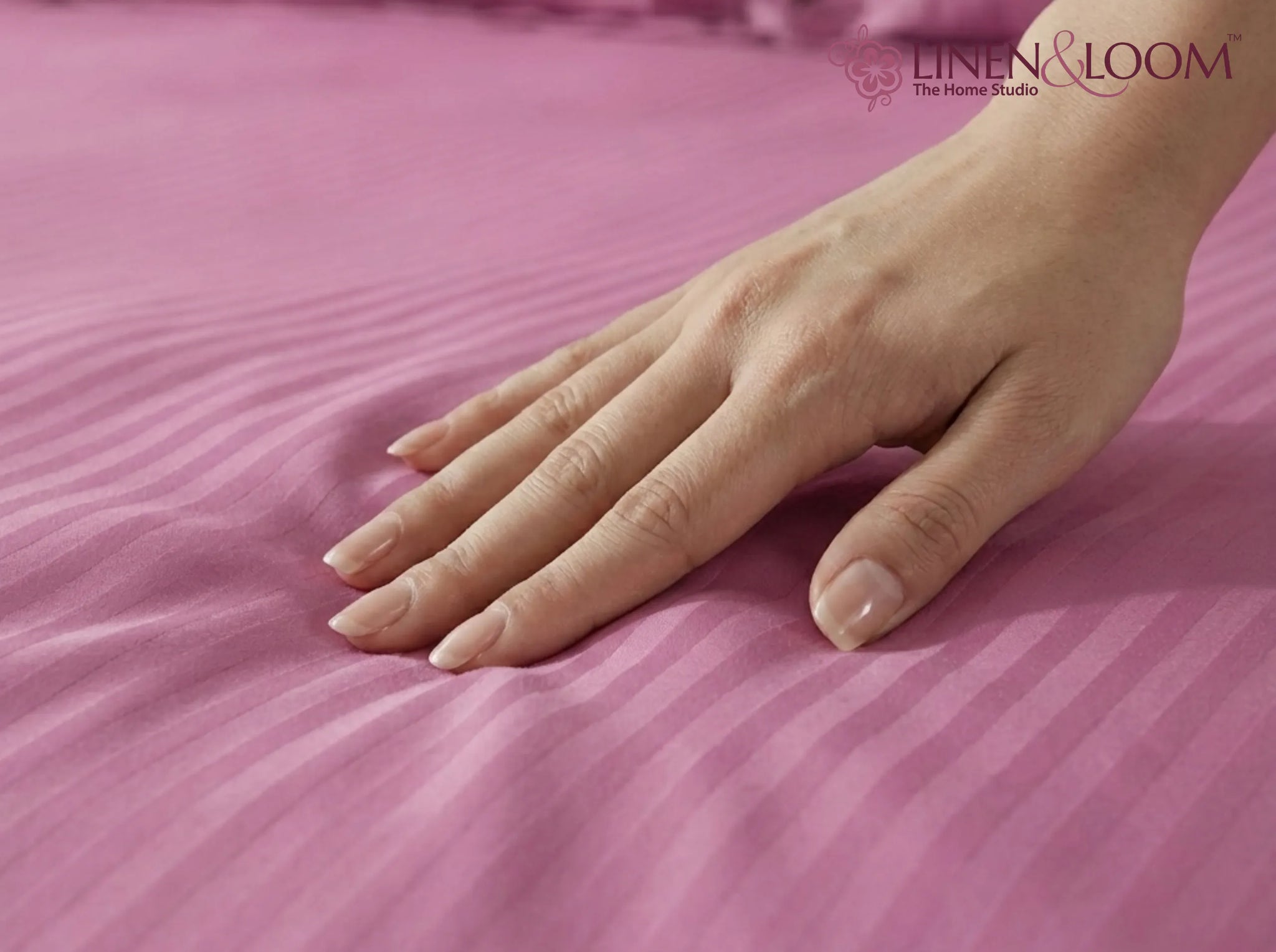 Rose Pink - Linen & Loom Elegance Series Super King Size Bedsheet with 2 Pillow Covers | Luxury Striped Cotton Blend Bedsheet Set 200 TC | Soft, Breathable & Hotel-Style Finish (108 x 108 inches)
