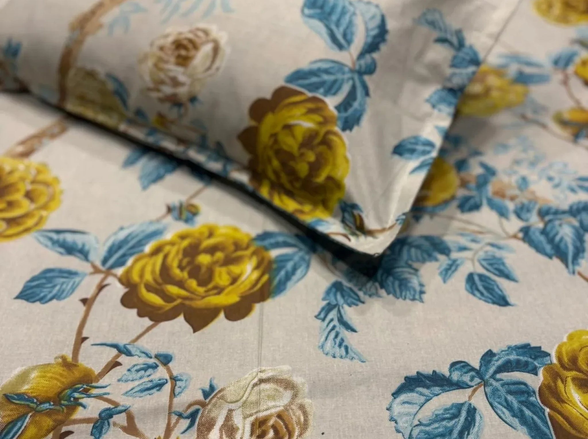 Blueleaf Blossom - Linen & Loom The Natural Collection - 100% Pure Cotton Single Bedsheet (60 x 90 Inches) with 1 Pillow Cover | 240 TC - Soft & Breathable Cotton Bed Sheet for Bedroom