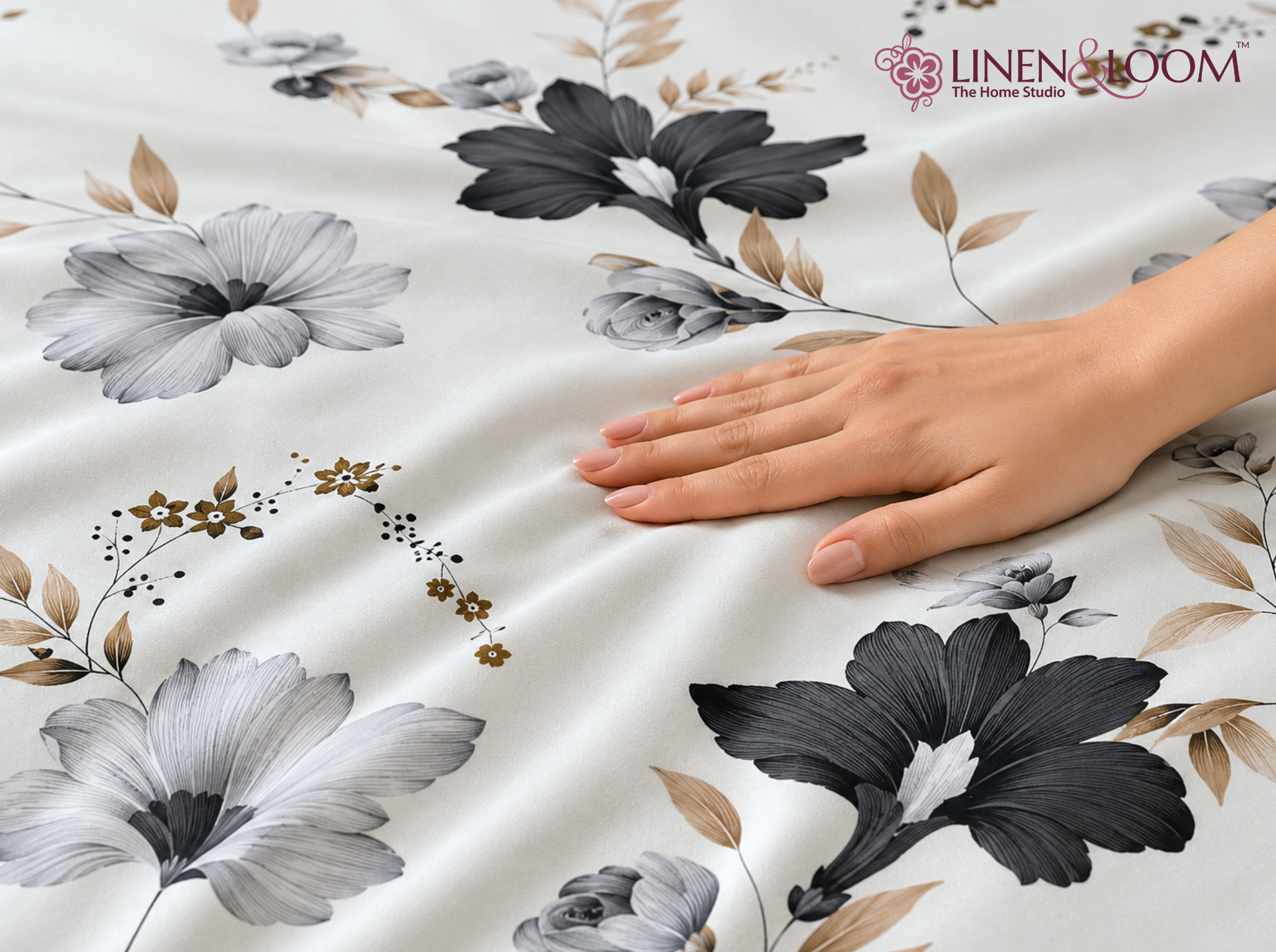Noir Botanica - Urban Bloom Poly-Cotton Queen Size Bedsheet Set (90x100 Inches) with 2 Matching Pillow Covers - Wrinkle-Free Comfort