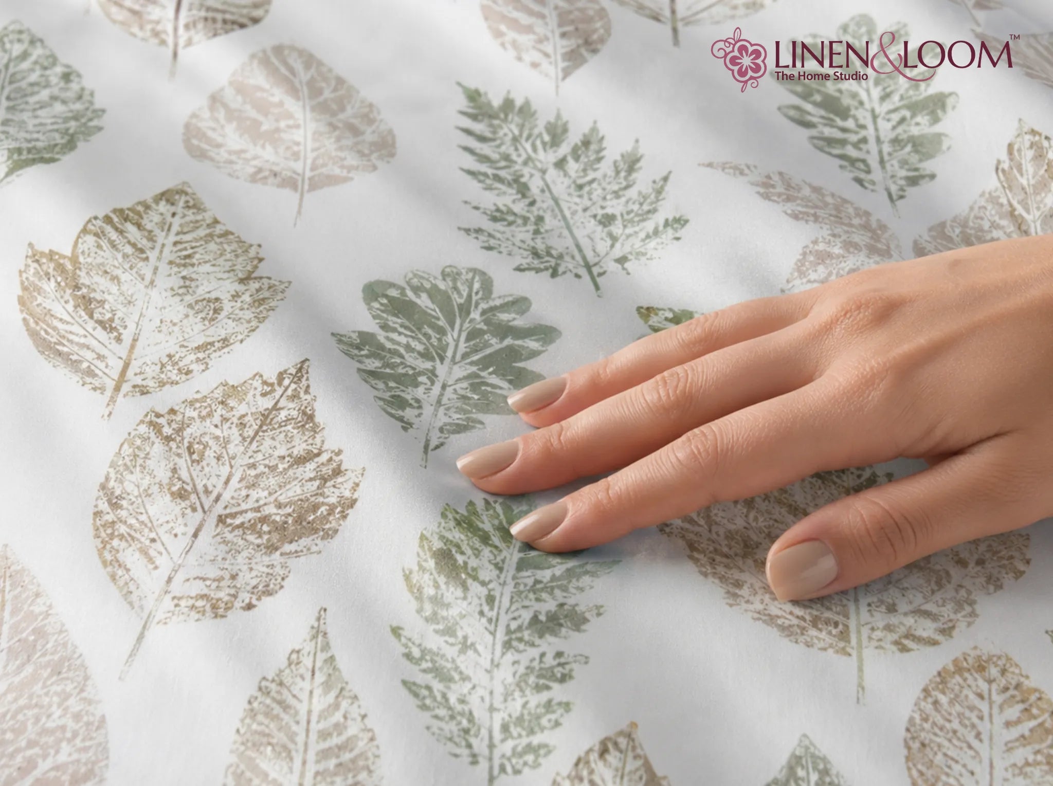 Rustic Leaves - Linen & Loom Serenity Series Super King Size (108x108 inches) Double Bedsheet with 2 Pillow Covers || Soft Breathable Cotton Feel Bedding Set with Elegant Geometric Design || TC 240