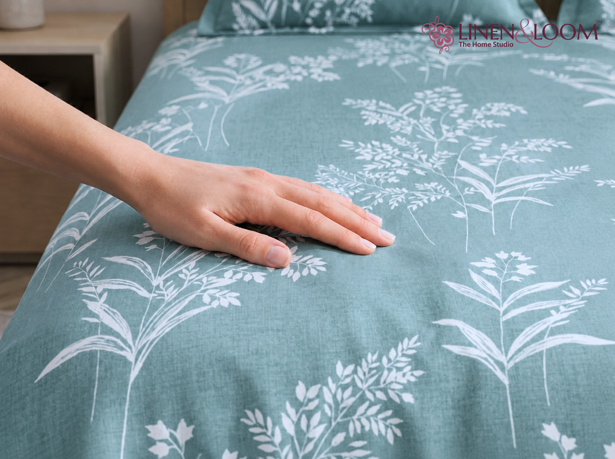 Fern Whisper - Urban Bloom Poly-Cotton Queen Size Bedsheet Set (90x100 Inches) with 2 Matching Pillow Covers - Wrinkle-Free Comfort