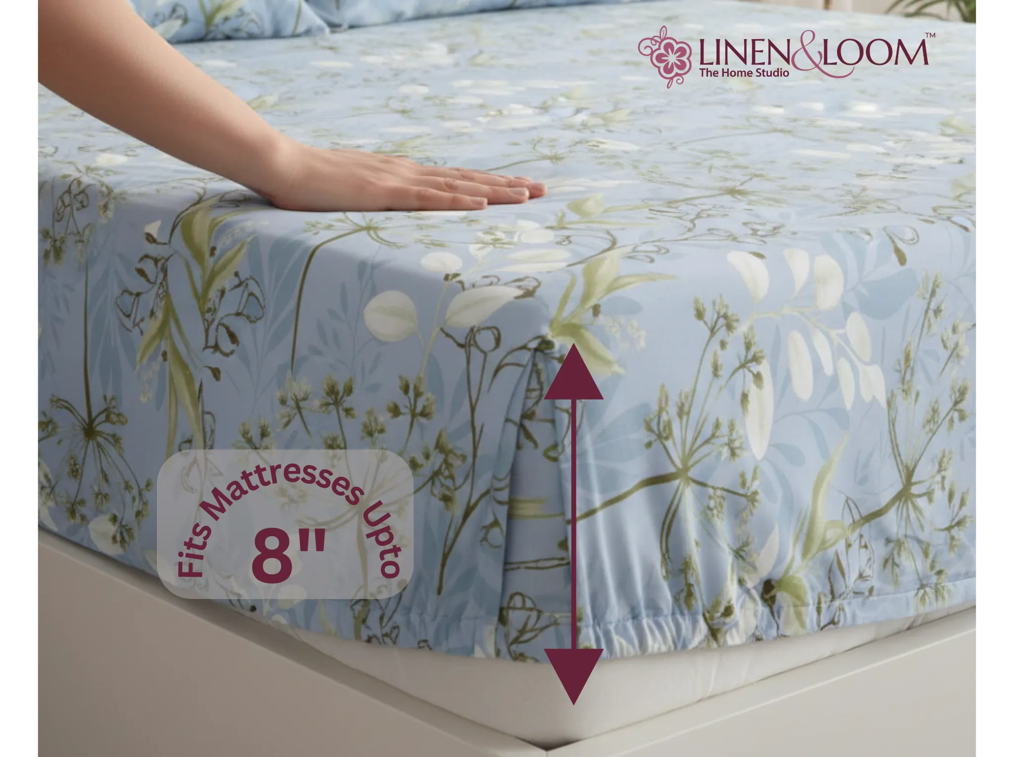 Mistleaf Garden - Linen & Loom Pure Comfort Series 360° Elastic Fitted Bedsheet | Soft and Comfortable Bed Linen Set for a Cozy Bedroom | 200 TC | King Size 72x78 inches + 9 inches