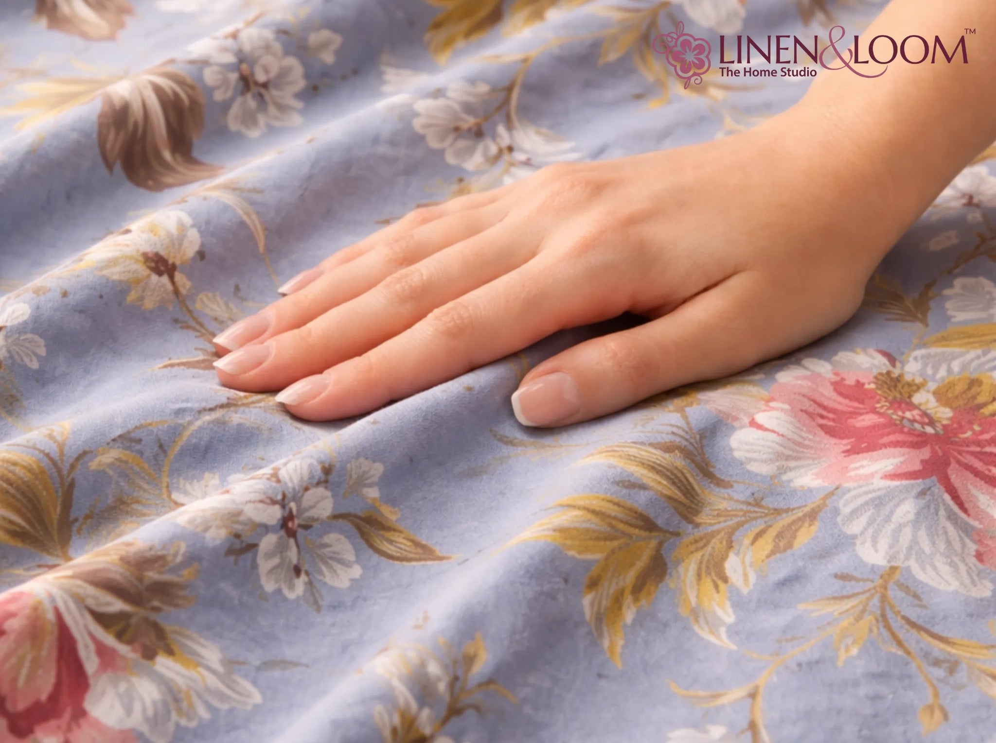 Blue Rosette Garden - Linen & Loom Natural Collection - Super King (100x108) 100% Pure Cotton Bedsheet with 2 Pillow Covers | Soft Breathable Bedspread for Home Decor | TC 240