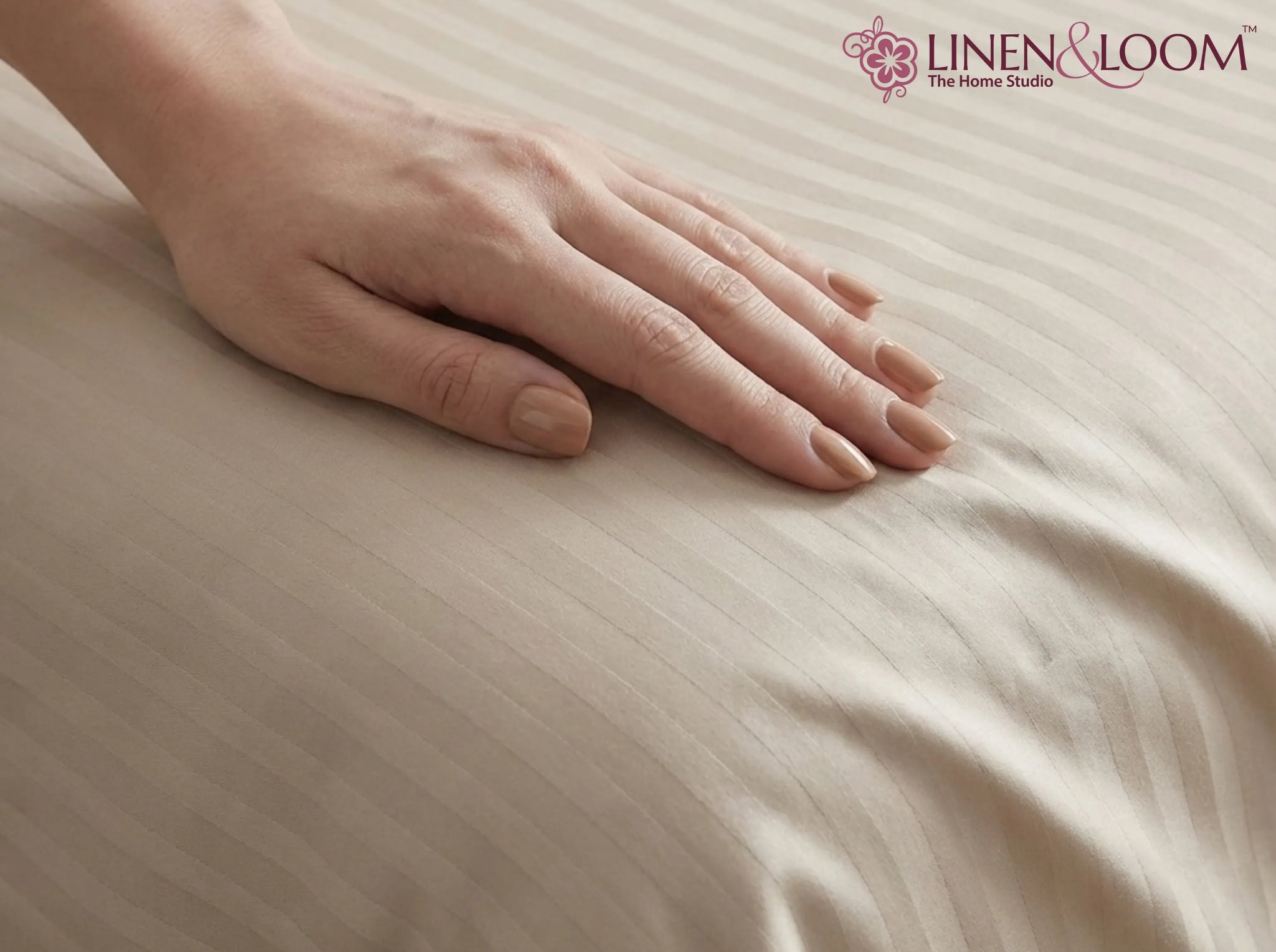 Beige - Linen & Loom Elegance Series Super King Size Bedsheet with 2 Pillow Covers | Luxury Striped Cotton Blend Bedsheet Set 200 TC | Soft, Breathable & Hotel-Style Finish (108 x 108 inches)