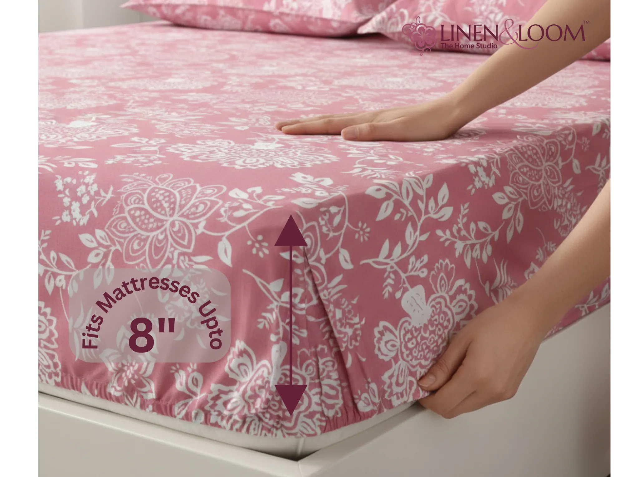 Blush Bohemia - Linen & Loom Pure Comfort Series 360° Elastic Fitted Bedsheet | Soft and Comfortable Bed Linen Set for a Cozy Bedroom | 200 TC | King Size 72x78 inches + 9 inches