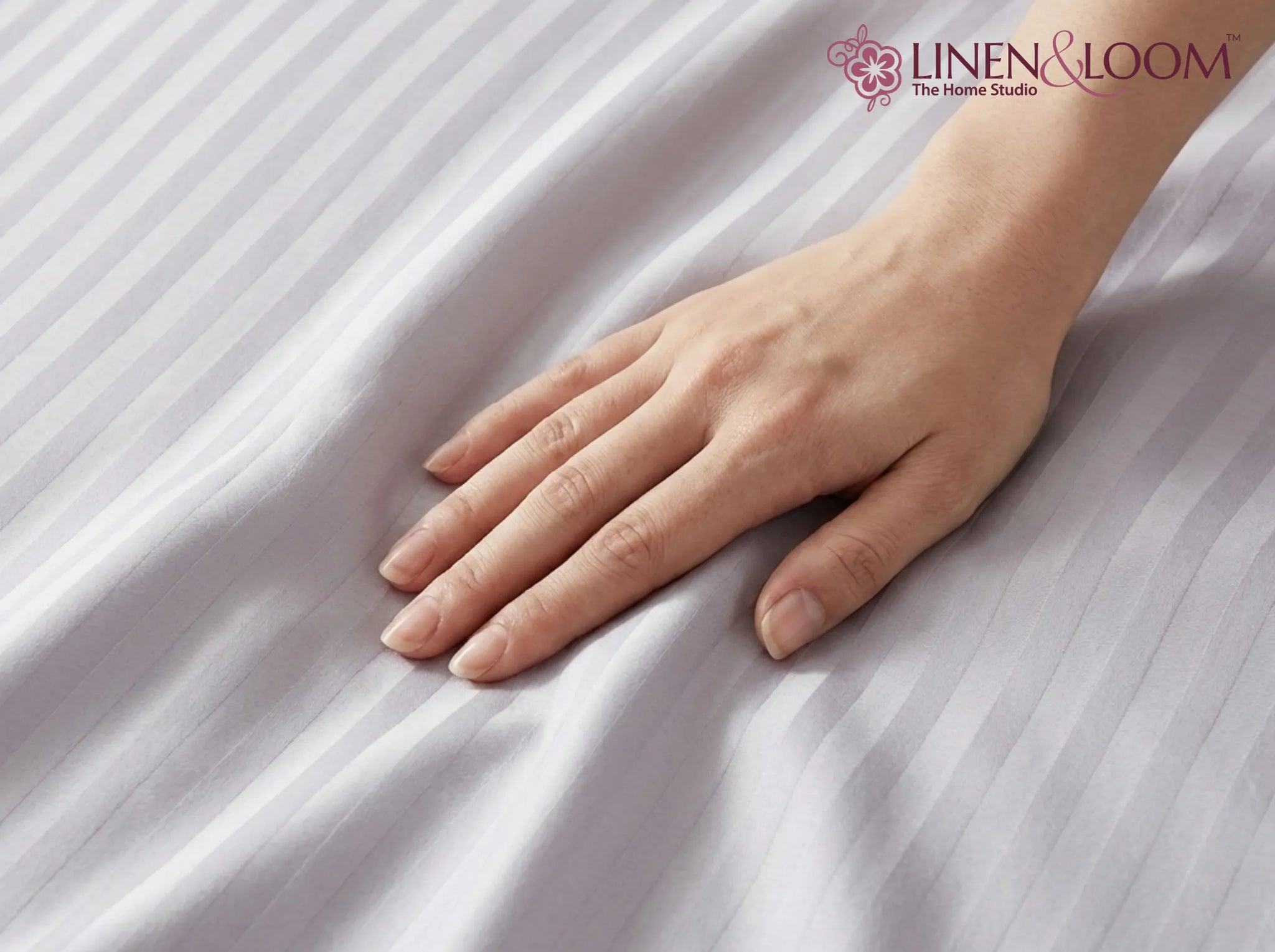 Light grey - Linen & Loom Elegance Series Super King Size Bedsheet with 2 Pillow Covers | Luxury Striped Cotton Blend Bedsheet Set 200 TC | Soft, Breathable & Hotel-Style Finish (108 x 108 inches)