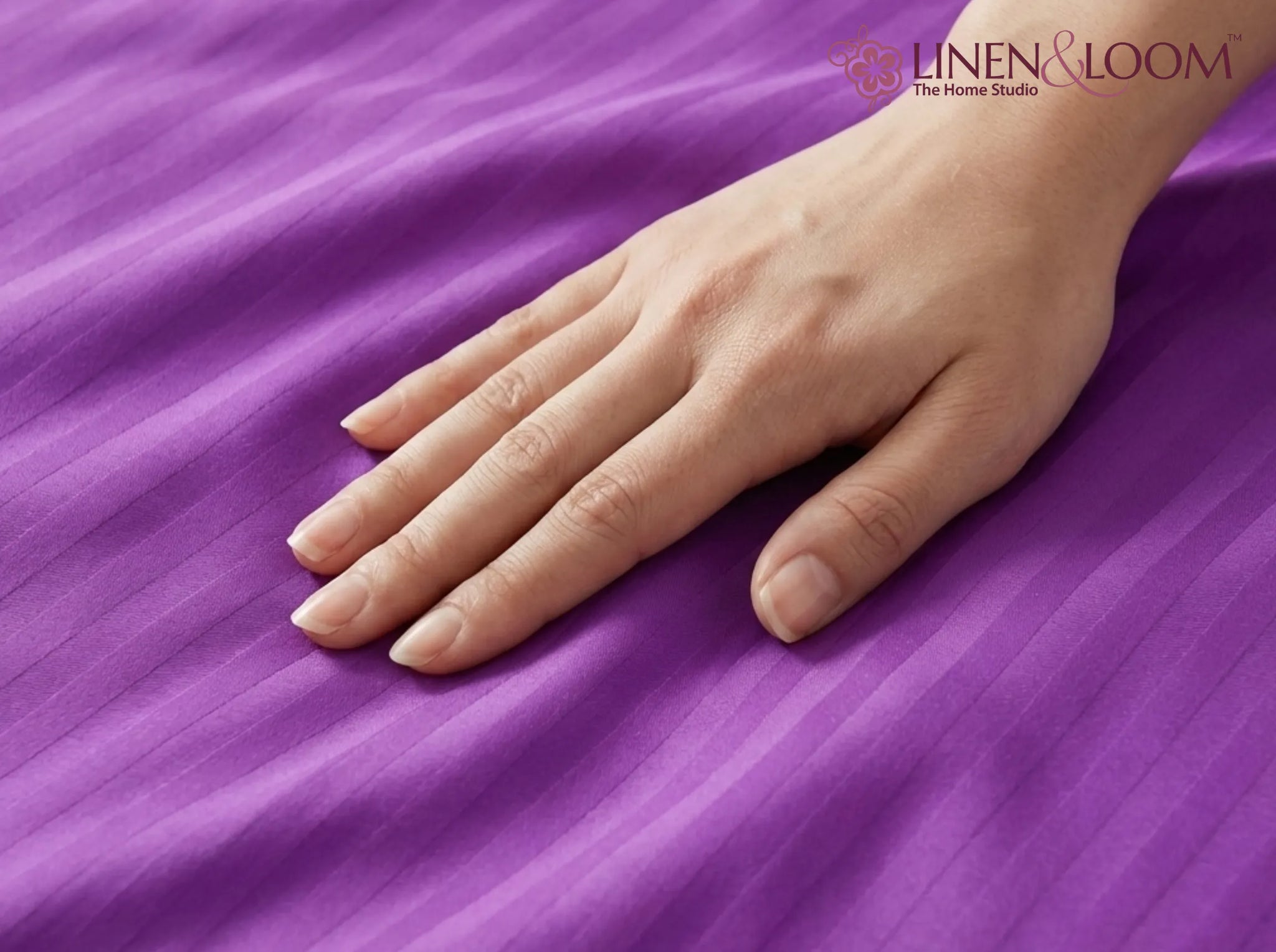Purple - Linen & Loom Elegance Series Super King Size Bedsheet with 2 Pillow Covers | Luxury Striped Cotton Blend Bedsheet Set 200 TC | Soft, Breathable & Hotel-Style Finish (108 x 108 inches)