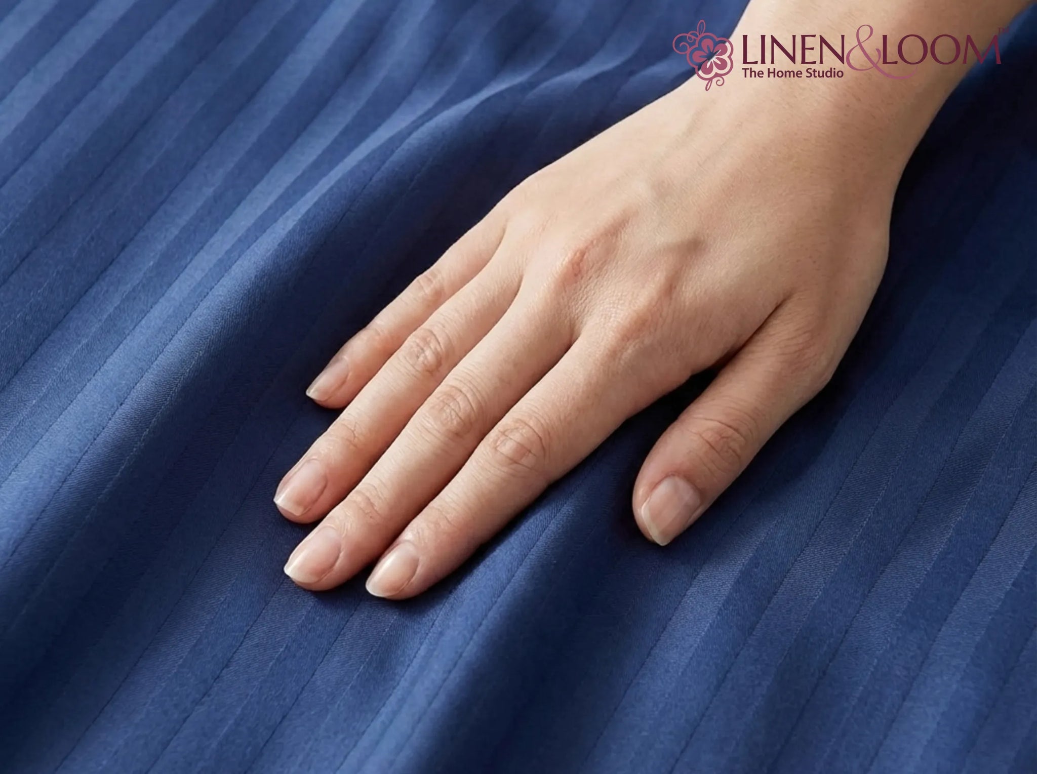 Navy blue - Linen & Loom Elegance Series Super King Size Bedsheet with 2 Pillow Covers | Luxury Striped Cotton Blend Bedsheet Set 200 TC | Soft, Breathable & Hotel-Style Finish (108 x 108 inches)