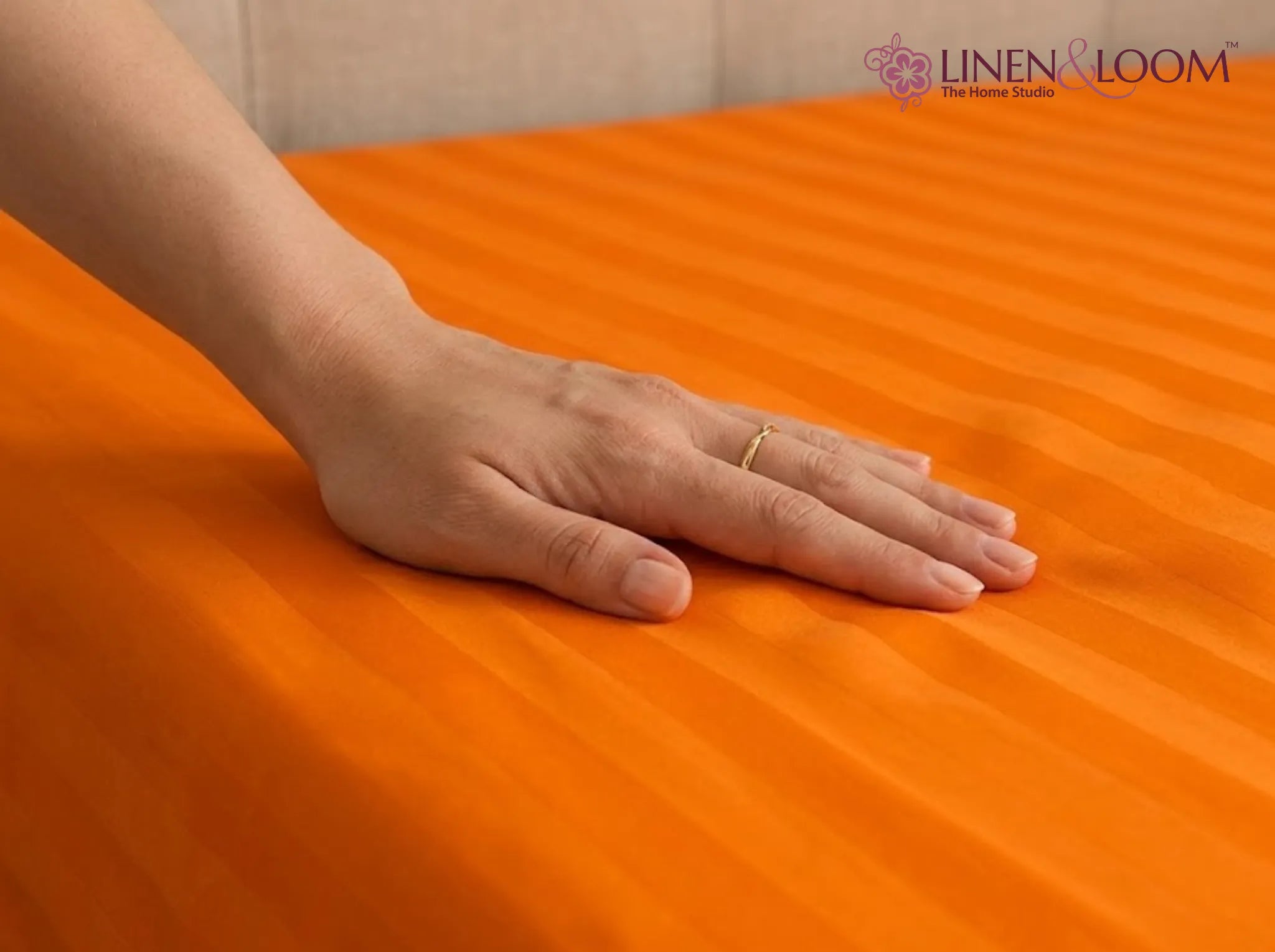 Orange - Linen & Loom Elegance Series (60x90 inches) Bedsheet with 1 Pillow Cover | Luxury Striped Cotton Blend Bedsheet Set | Soft, Breathable & Hotel-Style Finish | TC 200