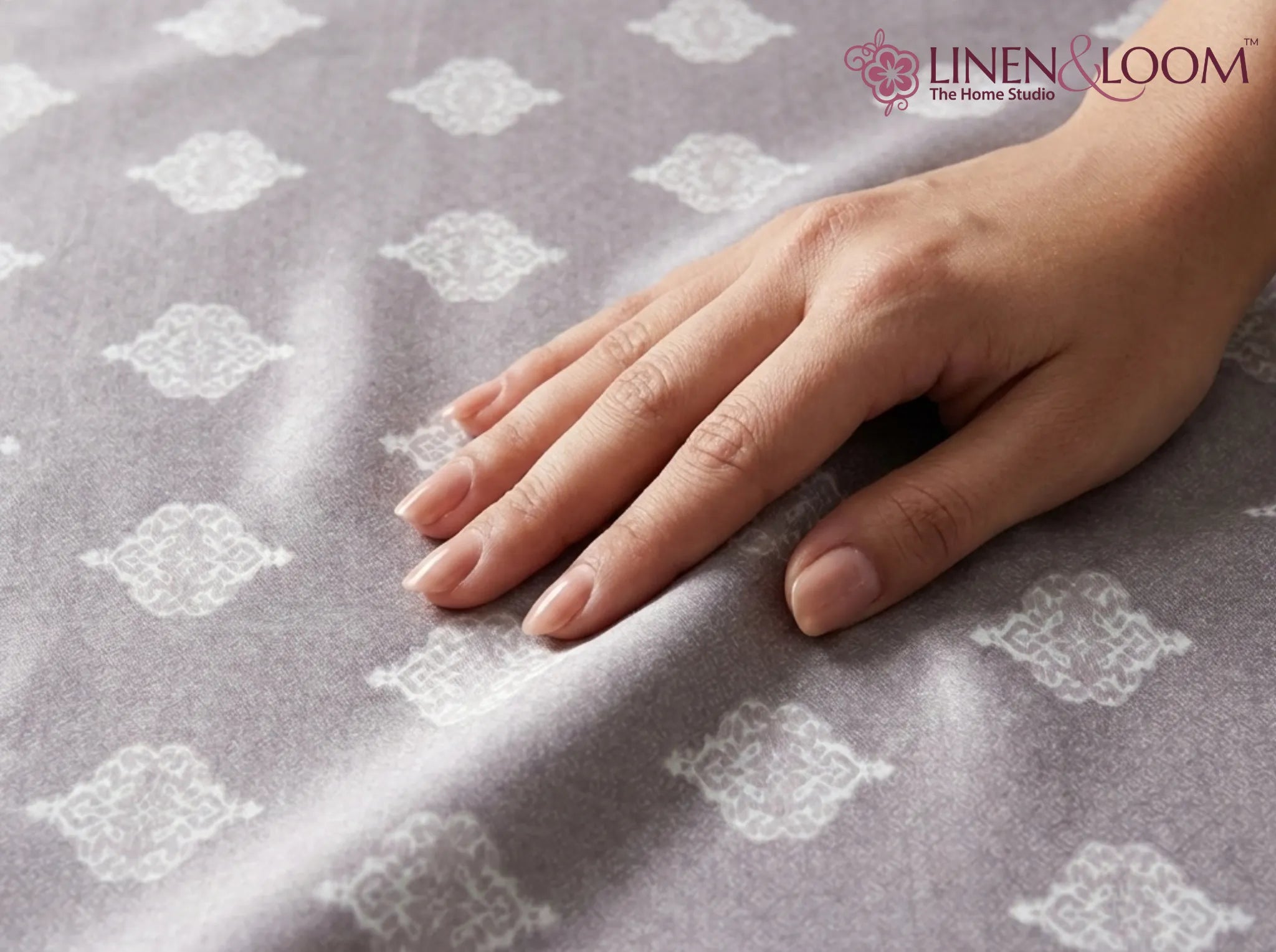 Timeless Taupe - Linen & Loom Serenity Series Super King Size (108x108 inches) Double Bedsheet with 2 Pillow Covers || Soft Breathable Cotton Feel Bedding Set with Elegant Geometric Design || TC 240