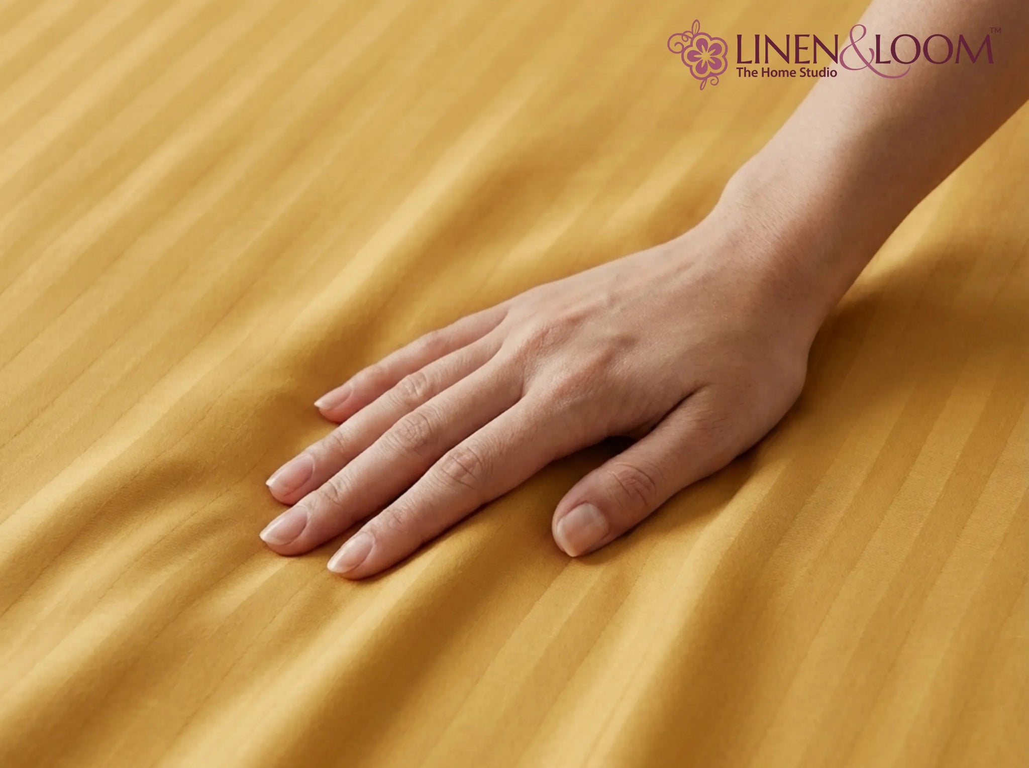 Mustard - Linen & Loom Elegance Series Super King Size Bedsheet with 2 Pillow Covers | Luxury Striped Cotton Blend Bedsheet Set 200 TC | Soft, Breathable & Hotel-Style Finish (108 x 108 inches)