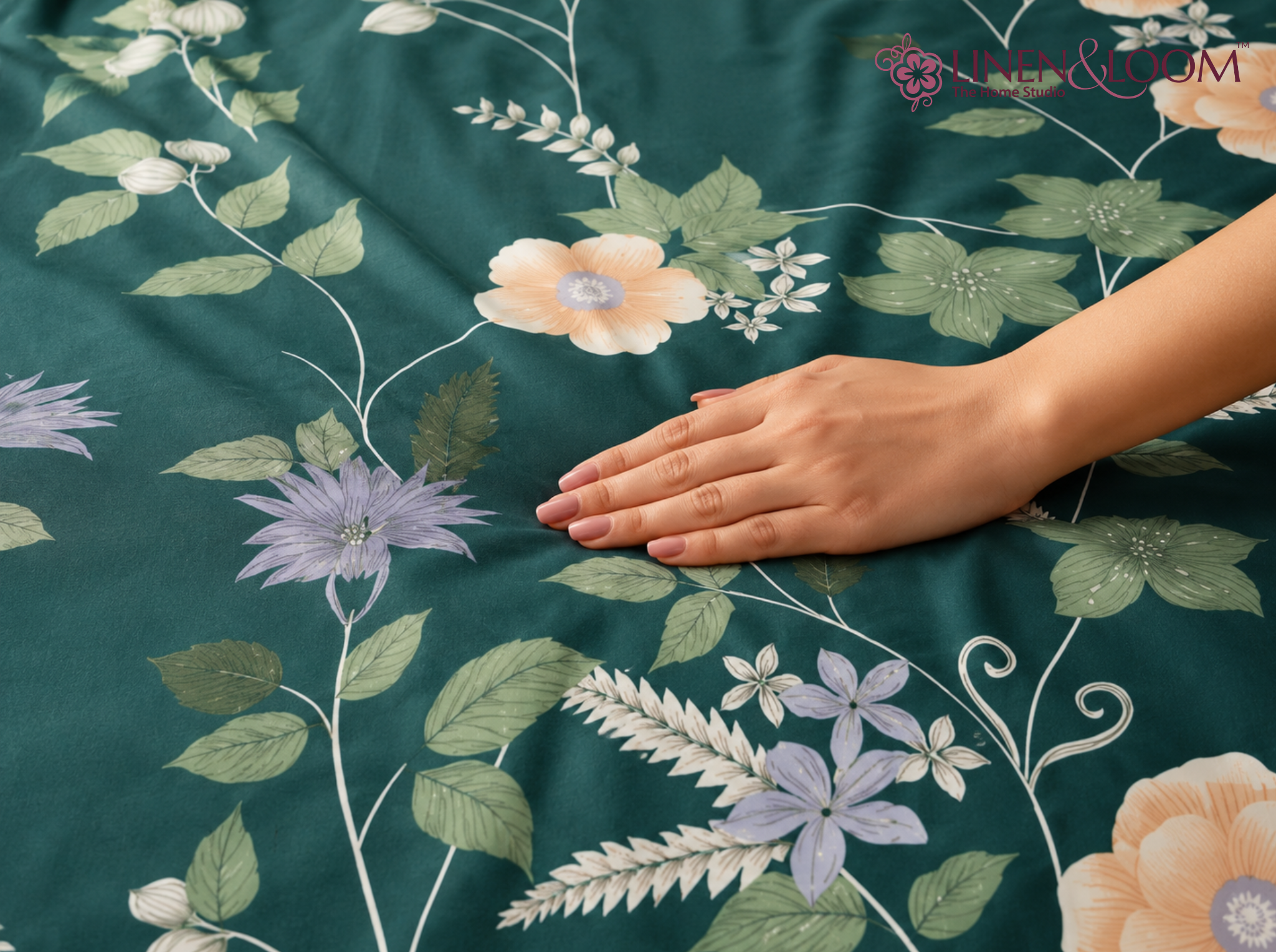 Jade Blossom - Urban Bloom Poly-Cotton Queen Size Bedsheet Set (90x100 Inches) with 2 Matching Pillow Covers - Wrinkle-Free Comfort