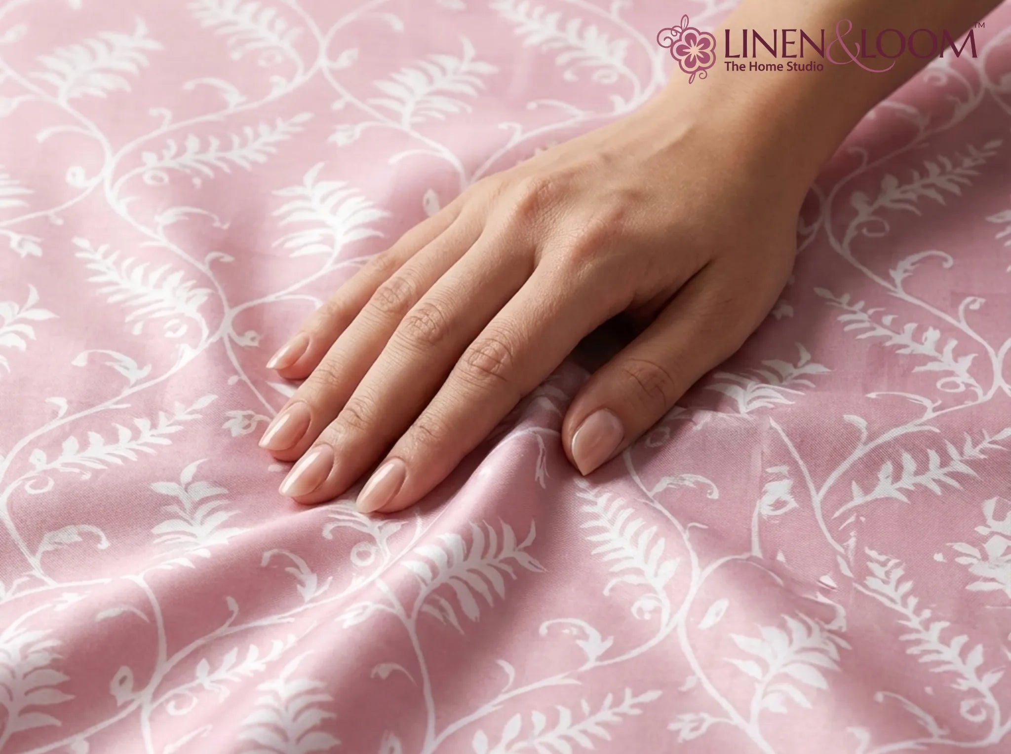Powder Rose Garden - Linen & Loom Serenity Series Super King Size (108x108 inches) Double Bedsheet with 2 Pillow Covers || Soft Breathable Cotton Feel Bedding Set with Elegant Geometric Design || TC 240