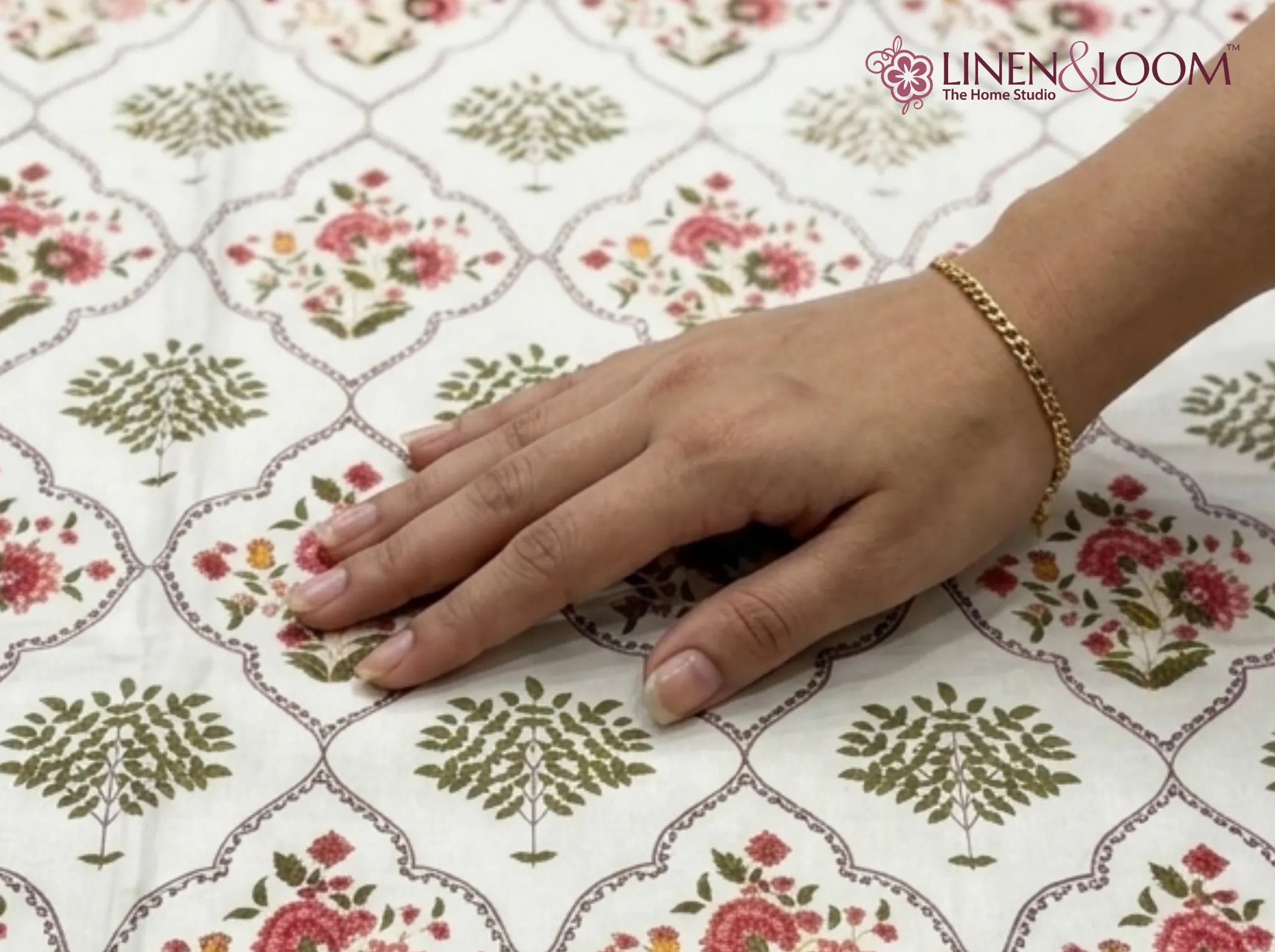 Maharani Bagh - Red - Linen & Loom The Natural Collection - 100% Pure Cotton Single Bedsheet (60 x 90 Inches) with 1 Pillow Cover | 240 TC - Soft & Breathable Cotton Bed Sheet for Bedroom