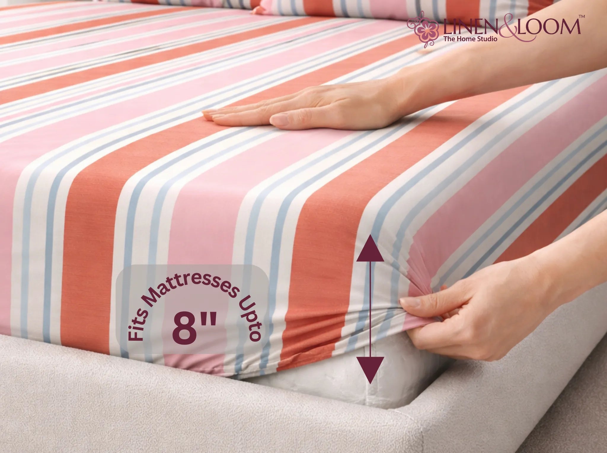 Rosewood Breeze - Linen & Loom Pure Comfort Series 360° Elastic Fitted Bedsheet | Soft and Comfortable Bed Linen Set for a Cozy Bedroom | 200 TC | King Size 72x78 inches + 9 inches