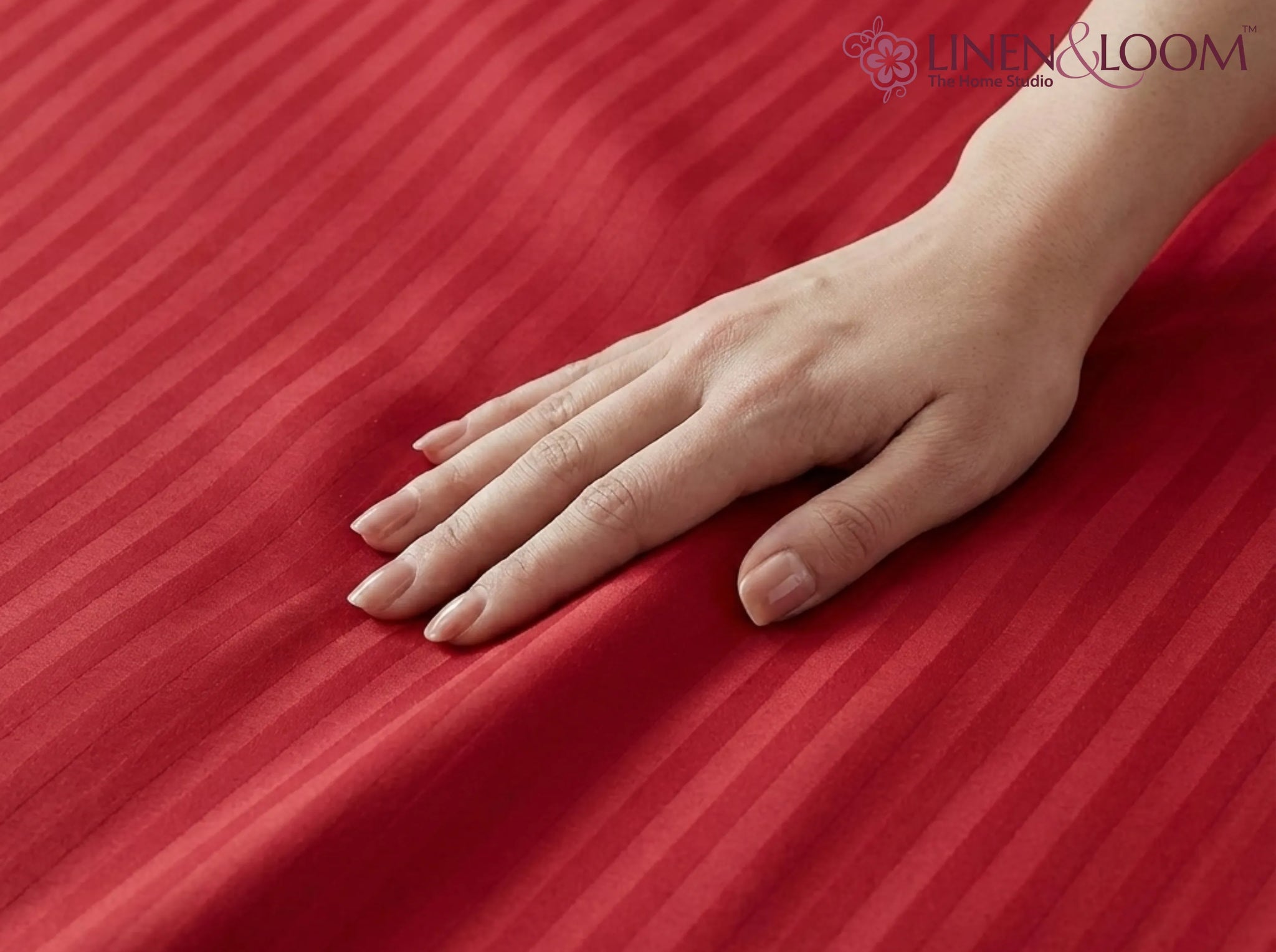 Bright Red - Linen & Loom Elegance Series King Size Bedsheet (90 x 100 Inches) with 2 Pillow Covers | Luxury Striped Cotton Blend | 200 TC | Soft, Breathable & Hotel-Style Finish