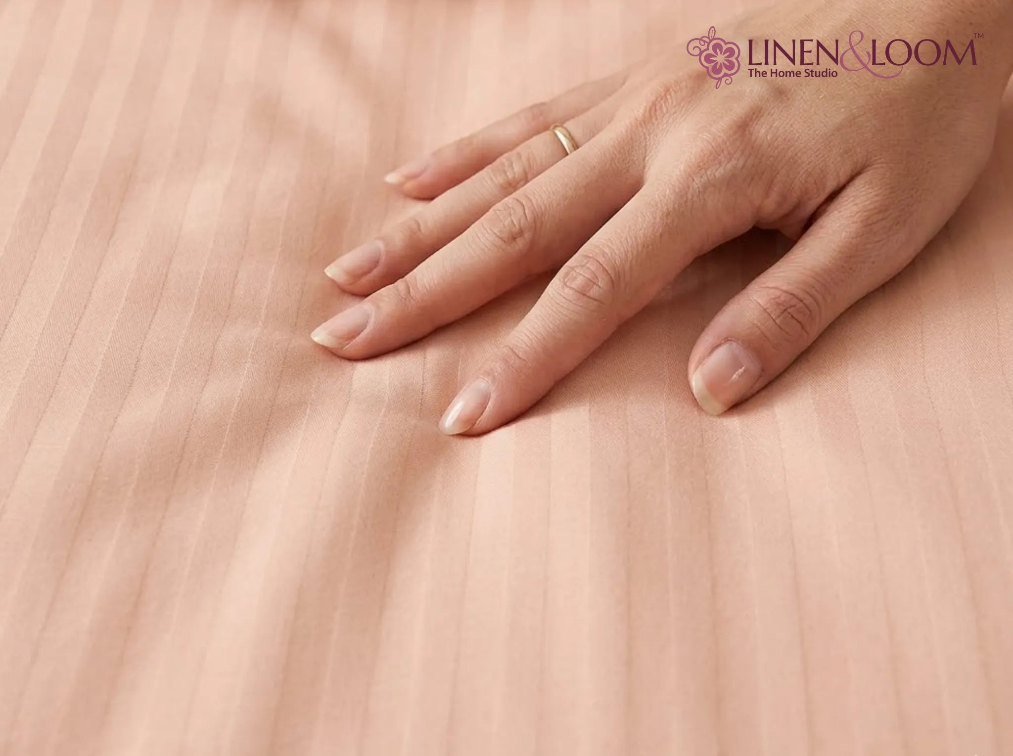 Peach - Linen & Loom Elegance Series (60x90 inches) Bedsheet with 1 Pillow Cover | Luxury Striped Cotton Blend Bedsheet Set | Soft, Breathable & Hotel-Style Finish | TC 200