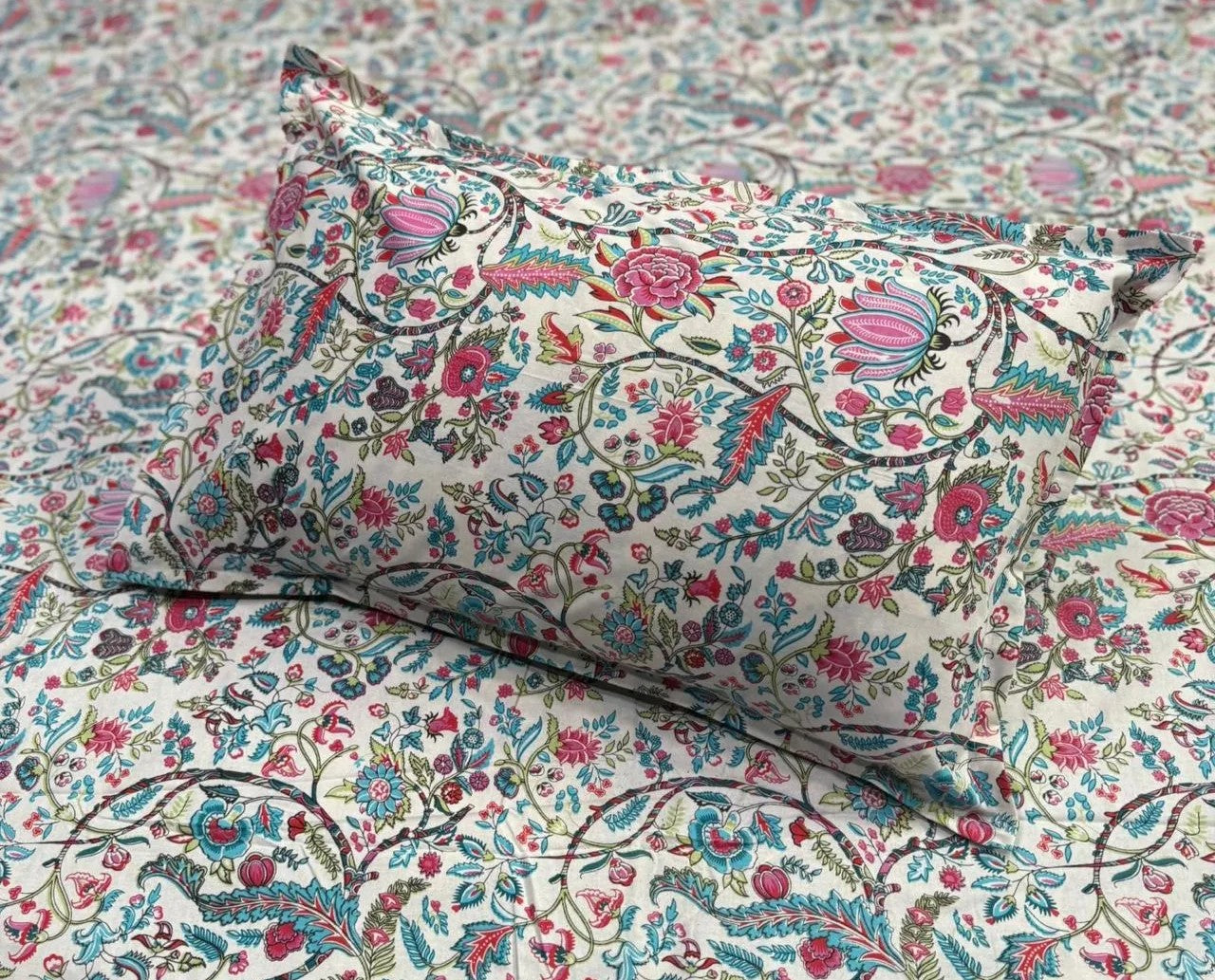 Vivid Vine - Linen & Loom The Natural Collection - 100% Pure Cotton Single Bedsheet (60 x 90 Inches) with 1 Pillow Cover | 240 TC - Soft & Breathable Cotton Bed Sheet for Bedroom