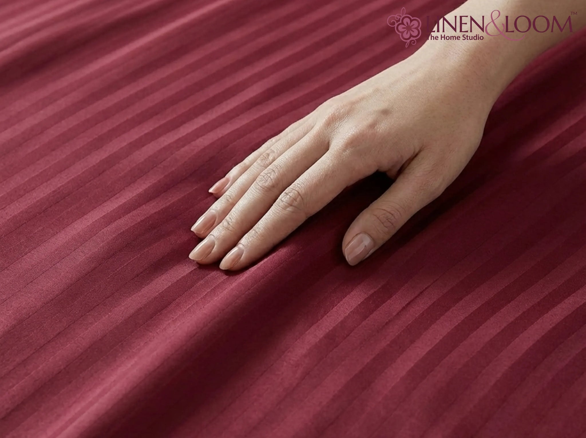 Cherry Red - Linen & Loom Elegance Series Super King Size Bedsheet with 2 Pillow Covers | Luxury Striped Cotton Blend Bedsheet Set 200 TC | Soft, Breathable & Hotel-Style Finish (108 x 108 inches)