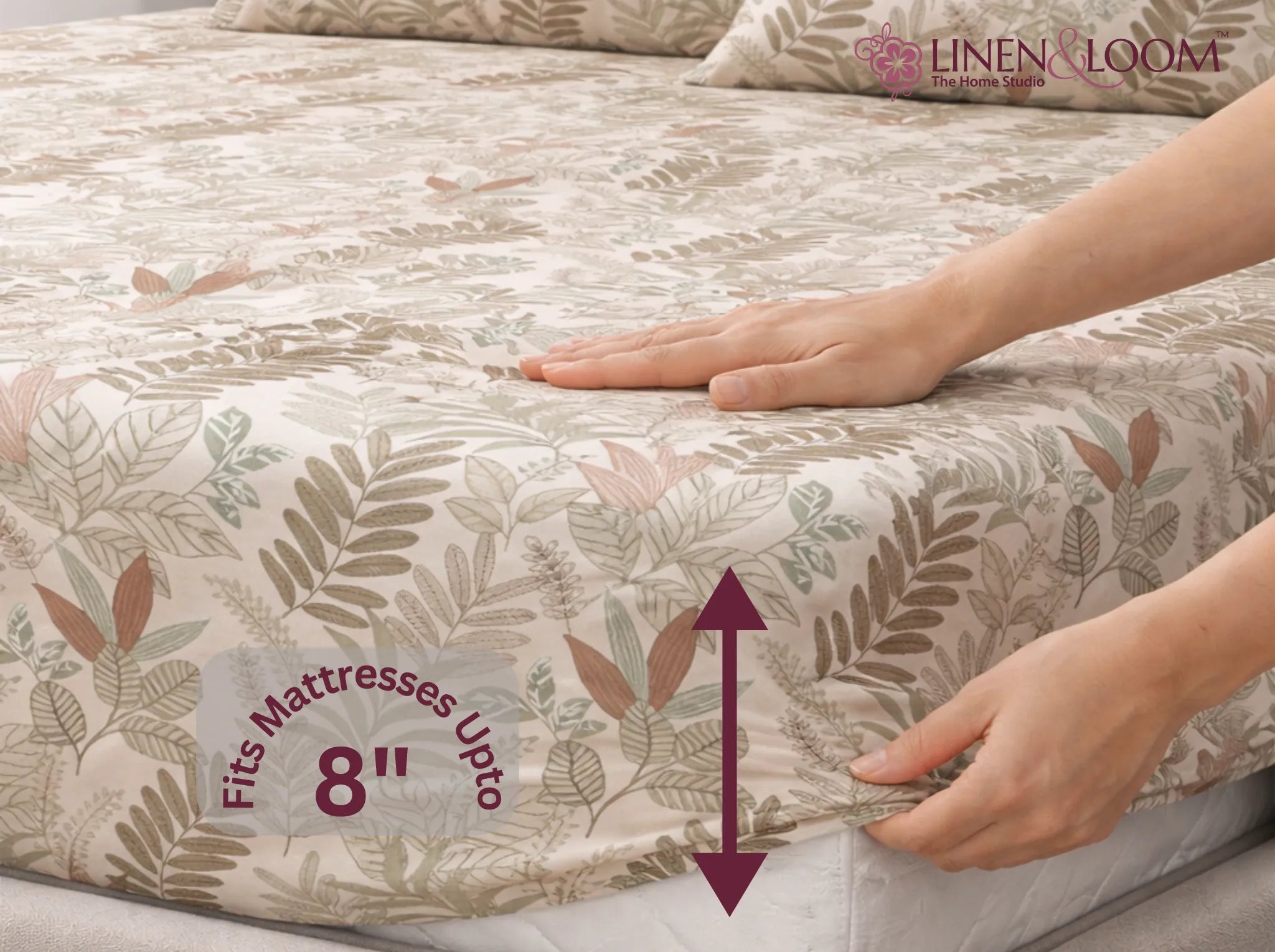 Mocha Meadow - Linen & Loom Pure Comfort Series 360° Elastic Fitted Bedsheet | Soft and Comfortable Bed Linen Set for a Cozy Bedroom | 200 TC | King Size 72x78 inches + 9 inches