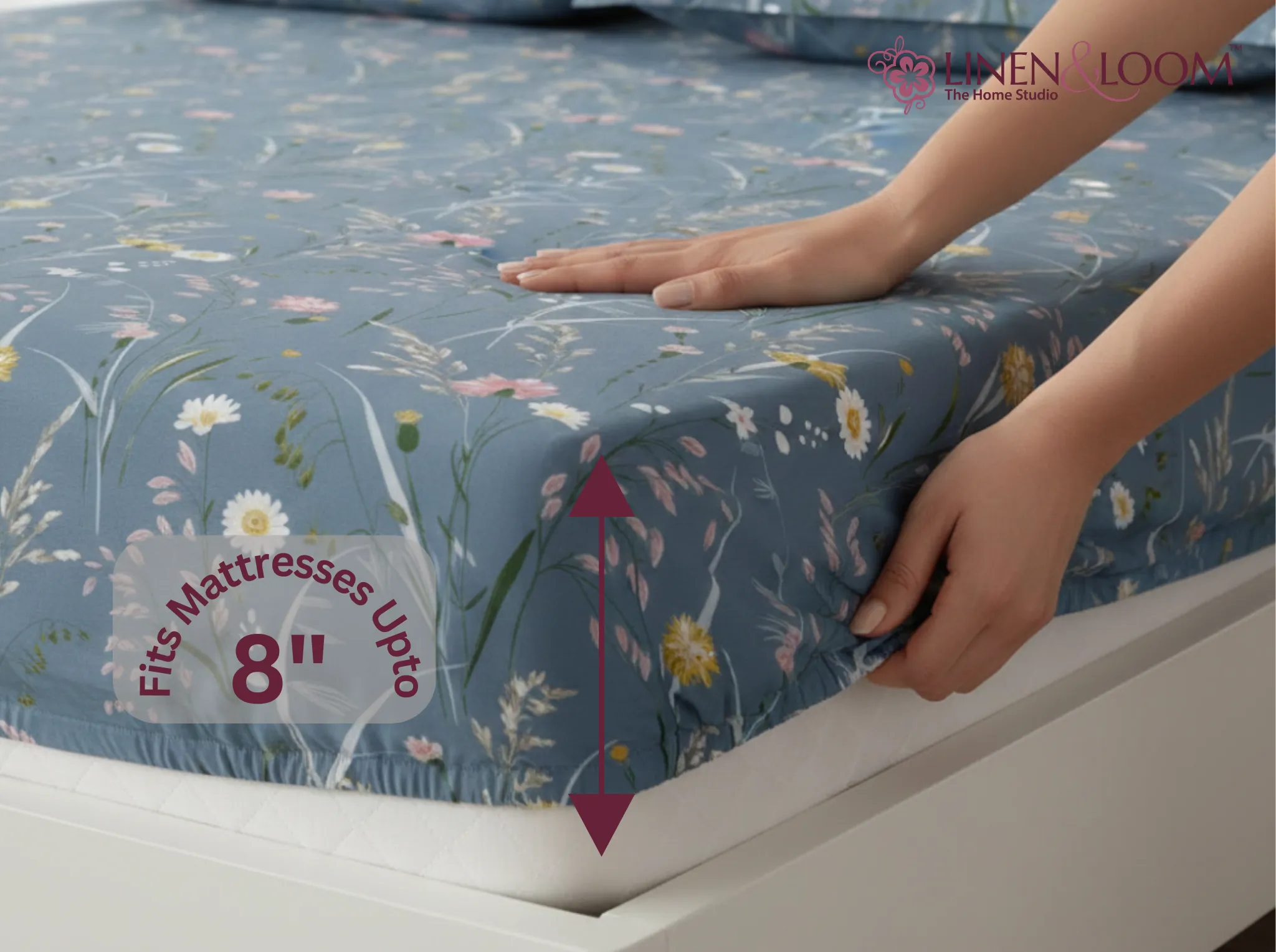 Soft Prairie - Linen & Loom Pure Comfort Series 360° Elastic Fitted Bedsheet | Soft and Comfortable Bed Linen Set for a Cozy Bedroom | 200 TC | King Size 72x78 inches + 9 inches